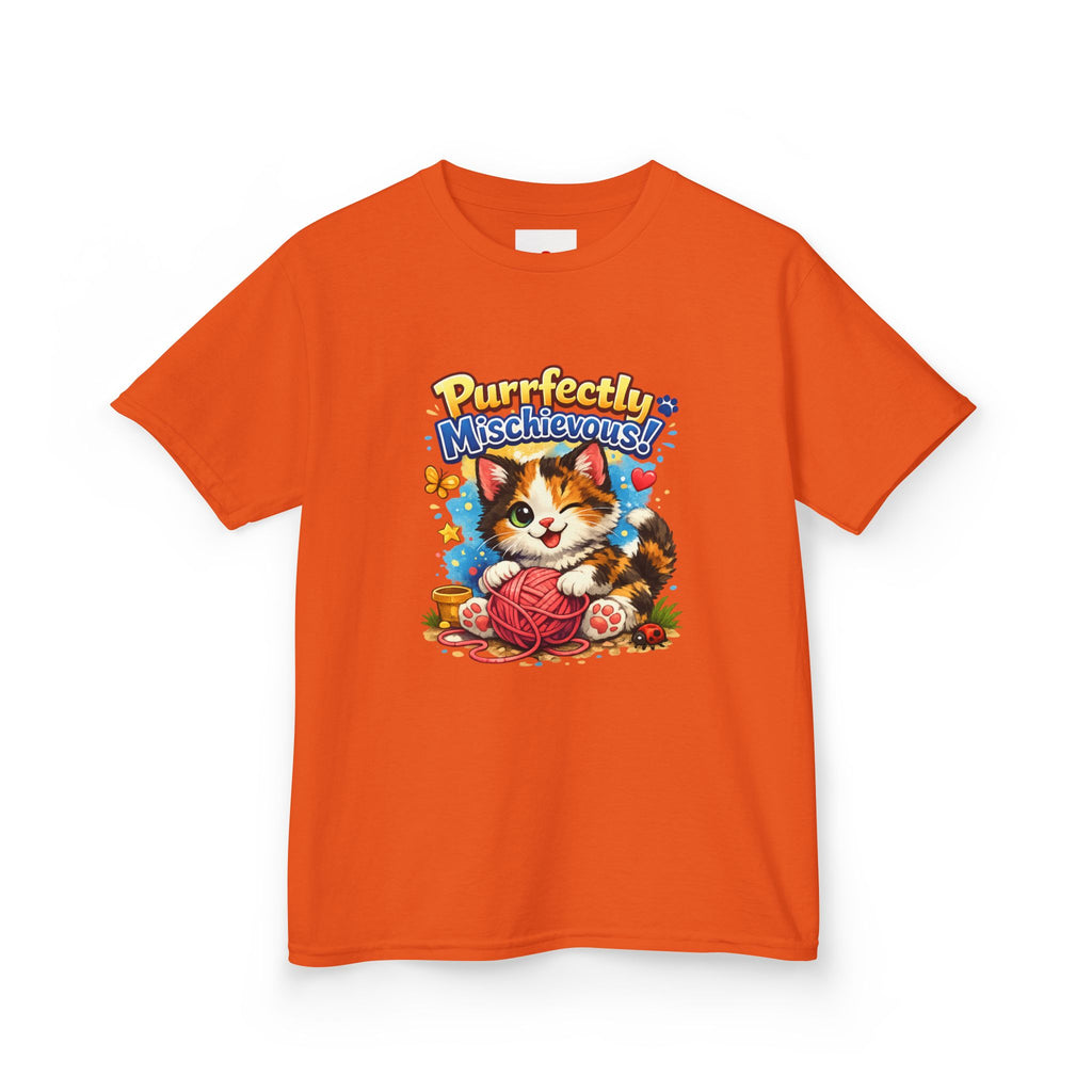 Kids T-Shirt — "Purrfectly Mischievous" Cute Kitten Playing with Yarn