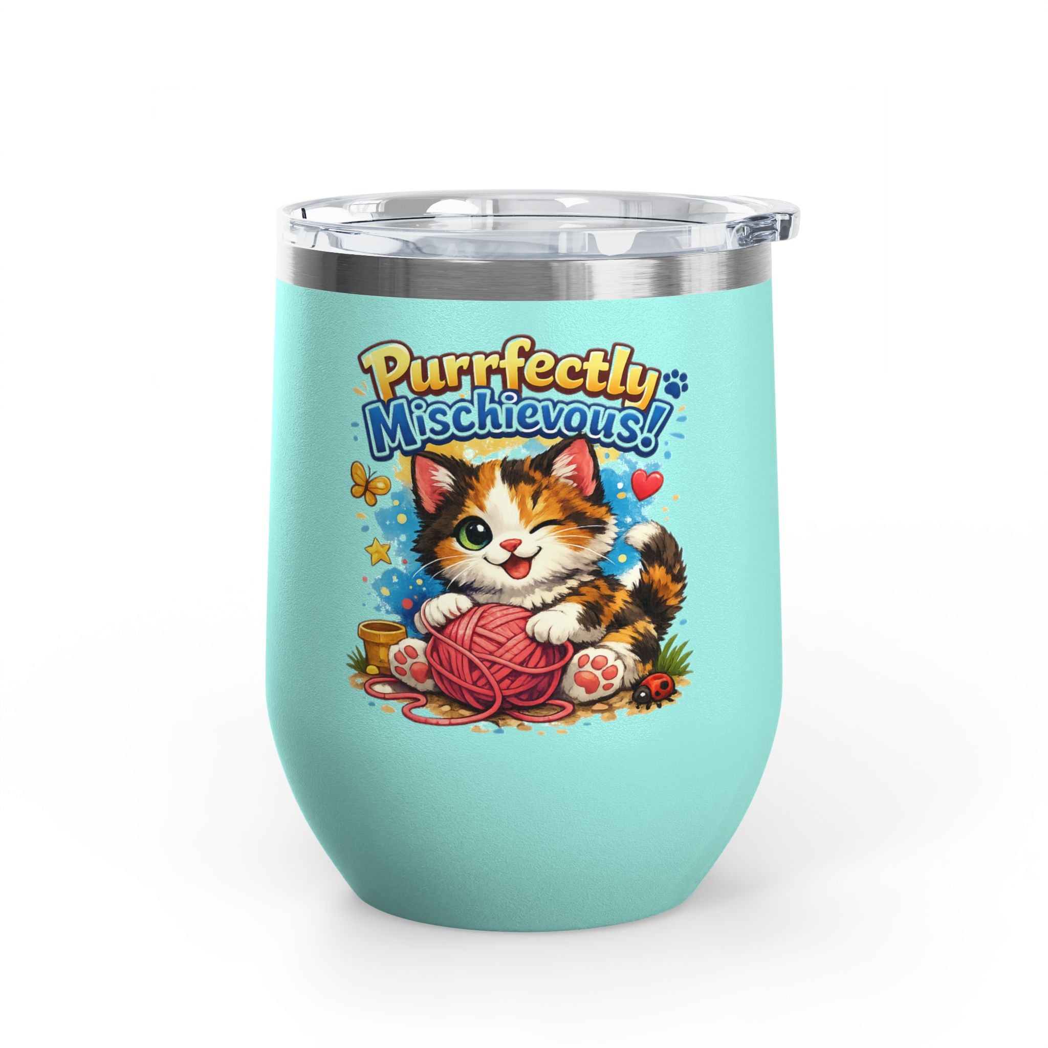 Purrfectly Mischievous 12oz Tumbler — Cute Playful Kitten Design