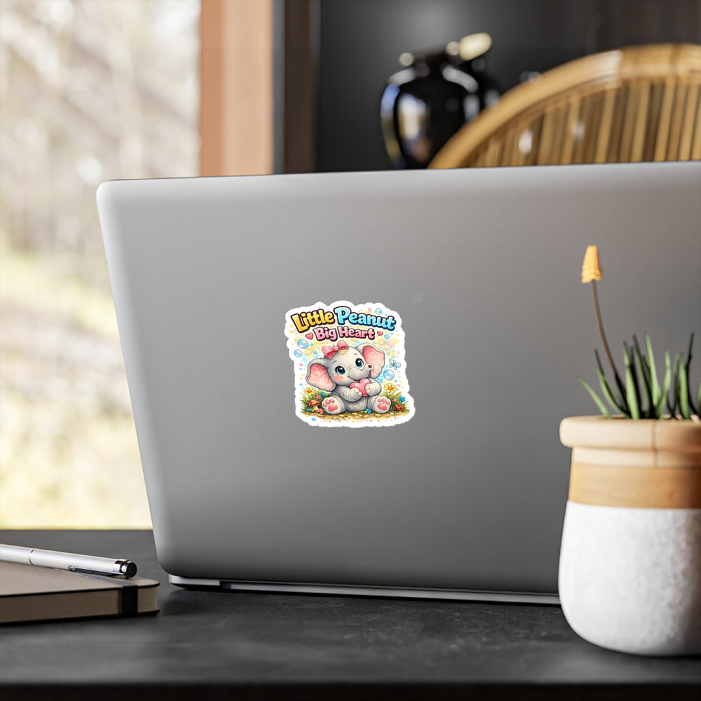 Cute Elephant "Little Peanut Big Heart" Vinyl Sticker — Kiss-Cut Decal