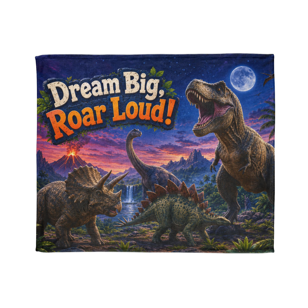 Dream Big Roar Loud! Dinosaur Blanket — Kids Cozy Plush Throw