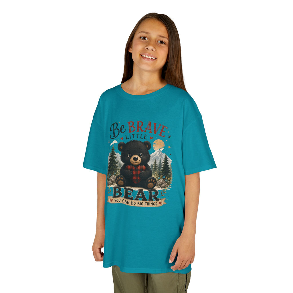 Kids T‑Shirt — "Be Brave Little Bear" Cute Woodland Bear Tee for Children, Inspirational Adventure Gift