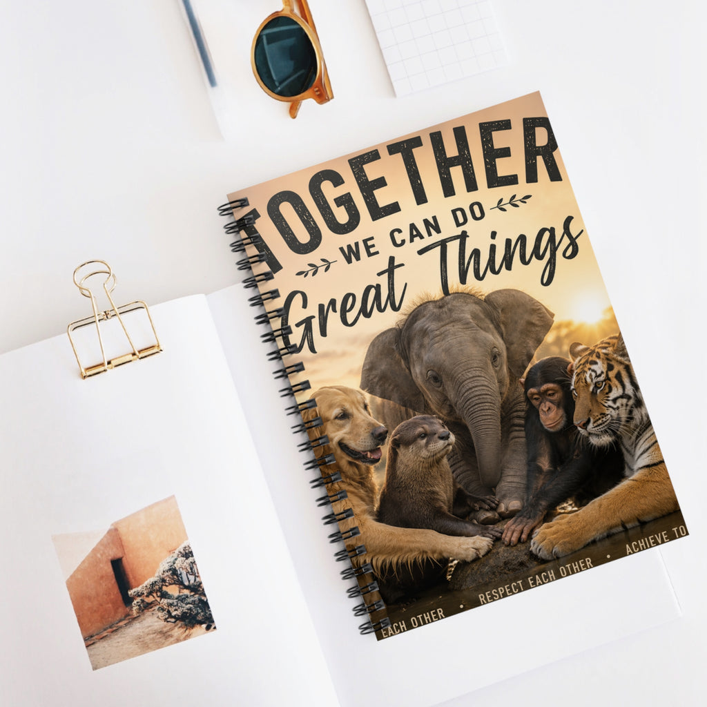 Together We Can Do Great Things Spiral Notebook — Animal Unity Ruled Journal