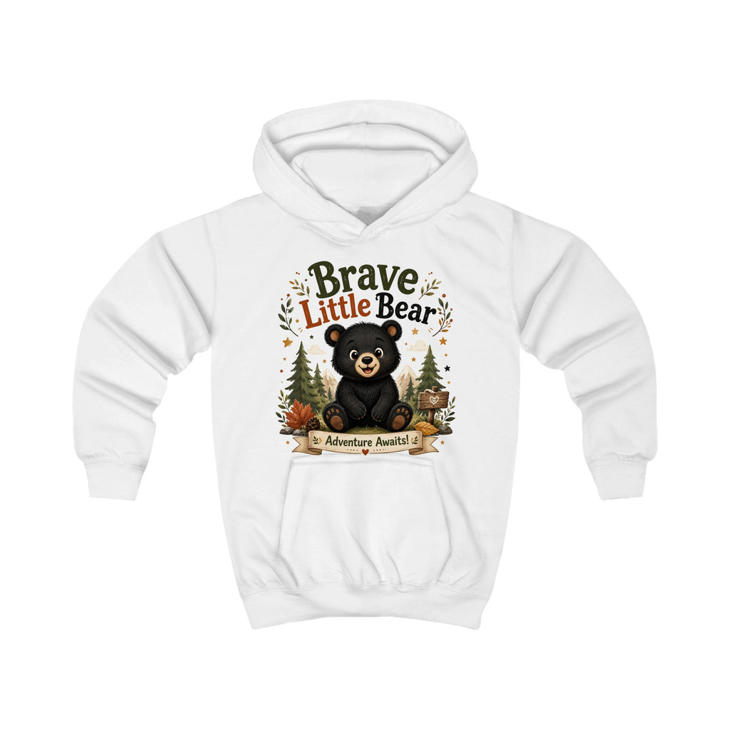 Brave Little Bear Kids Hoodie — 'Adventure Awaits' Woodland Bear Sweatshirt