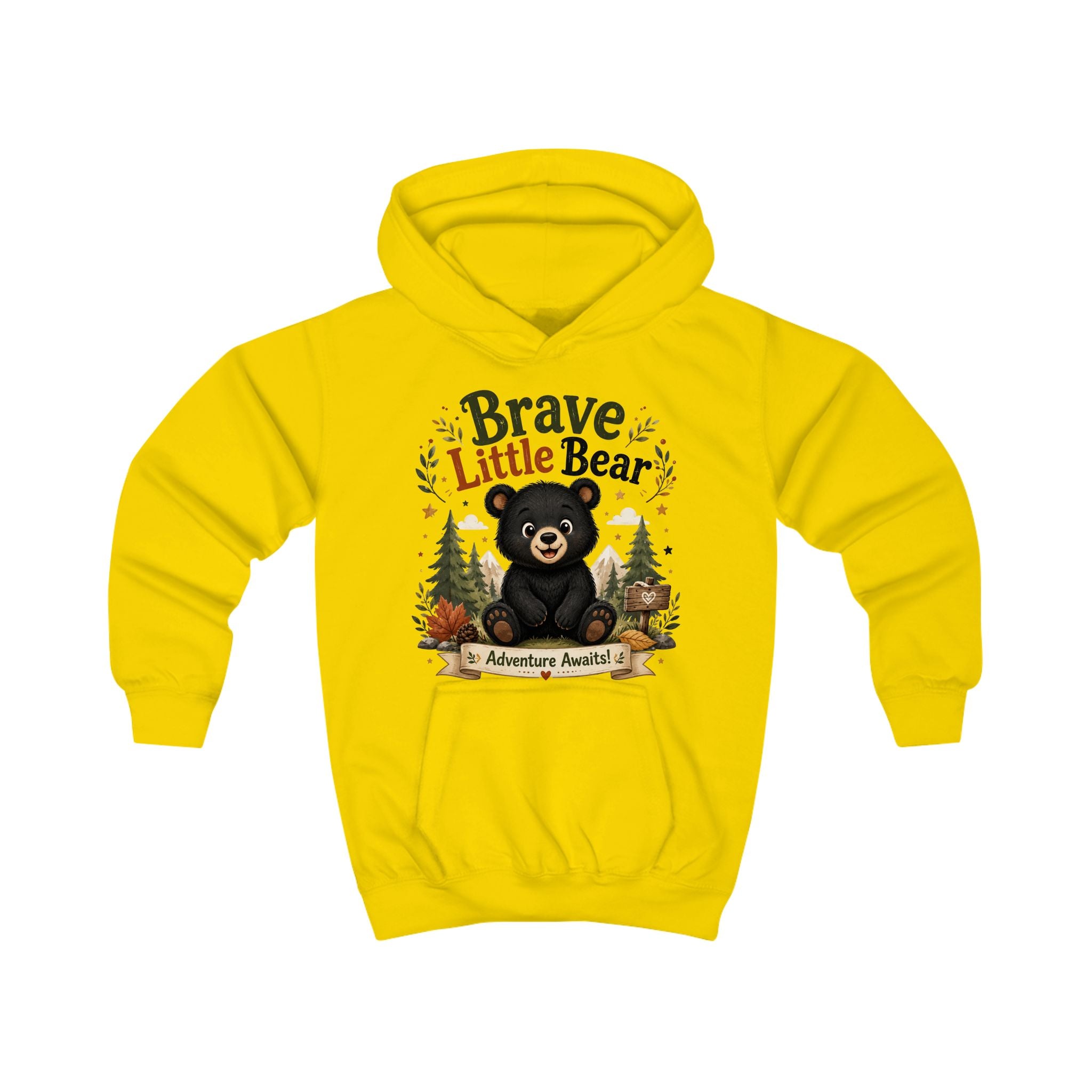 Brave Little Bear Kids Hoodie — 'Adventure Awaits' Woodland Bear Sweatshirt