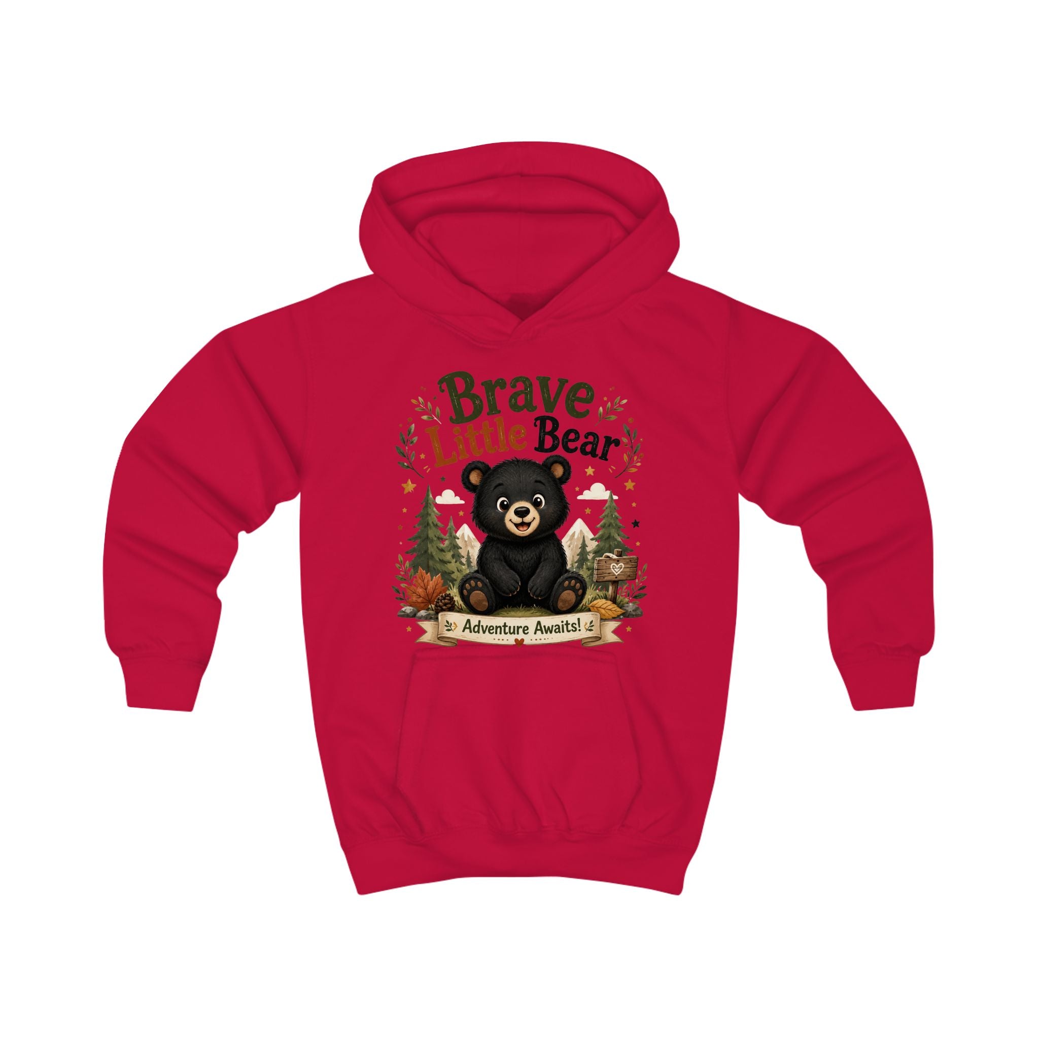 Brave Little Bear Kids Hoodie — 'Adventure Awaits' Woodland Bear Sweatshirt