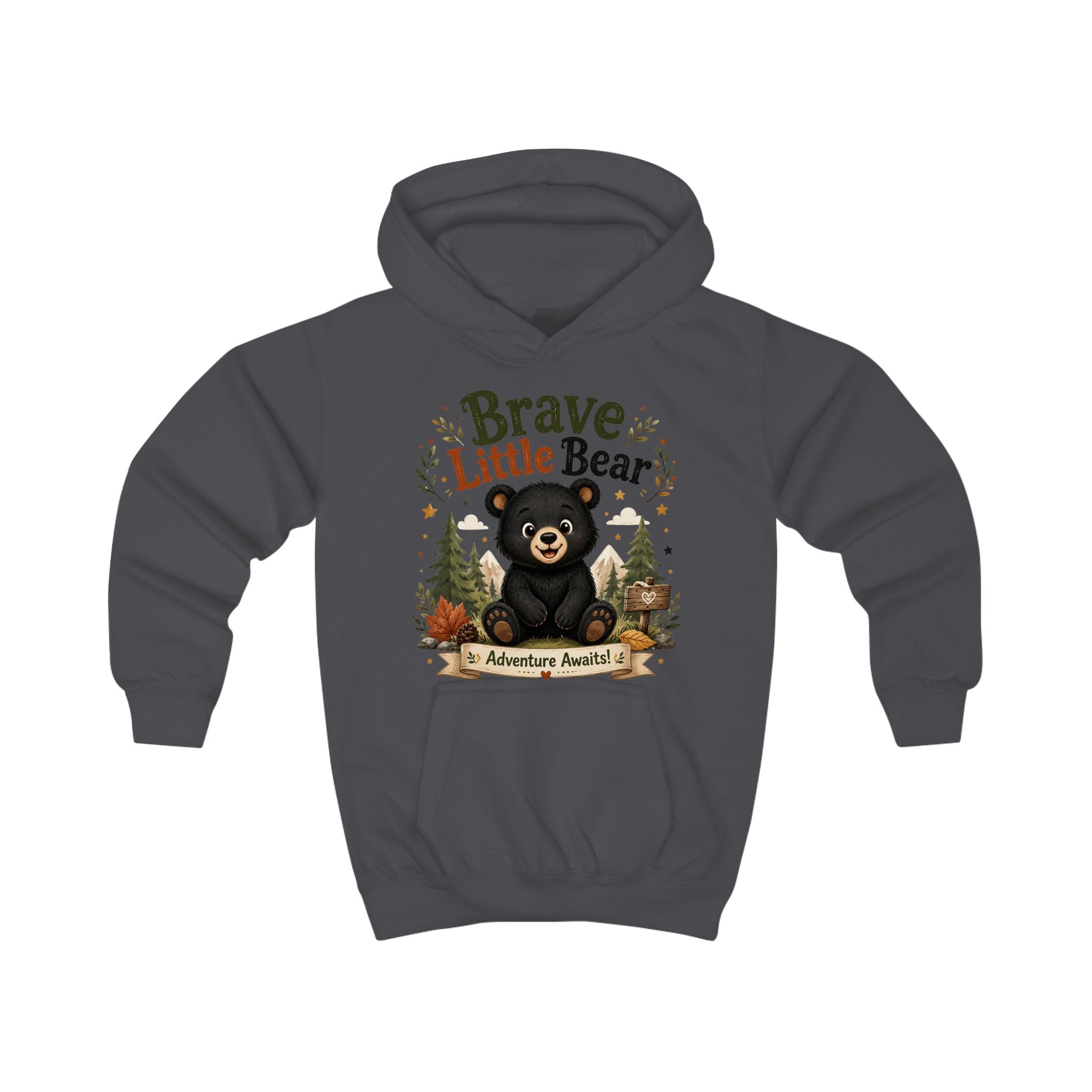 Brave Little Bear Kids Hoodie — 'Adventure Awaits' Woodland Bear Sweatshirt
