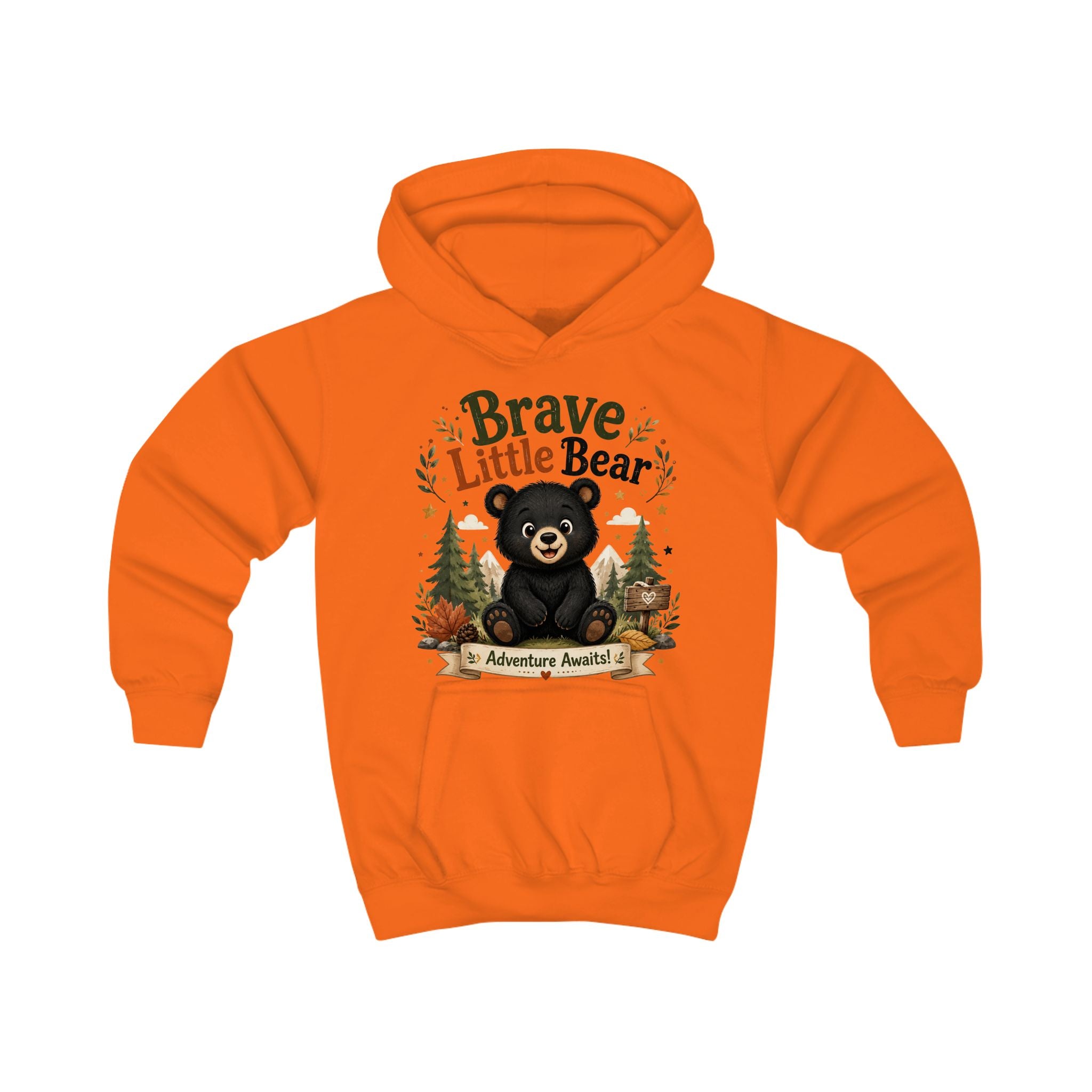 Brave Little Bear Kids Hoodie — 'Adventure Awaits' Woodland Bear Sweatshirt