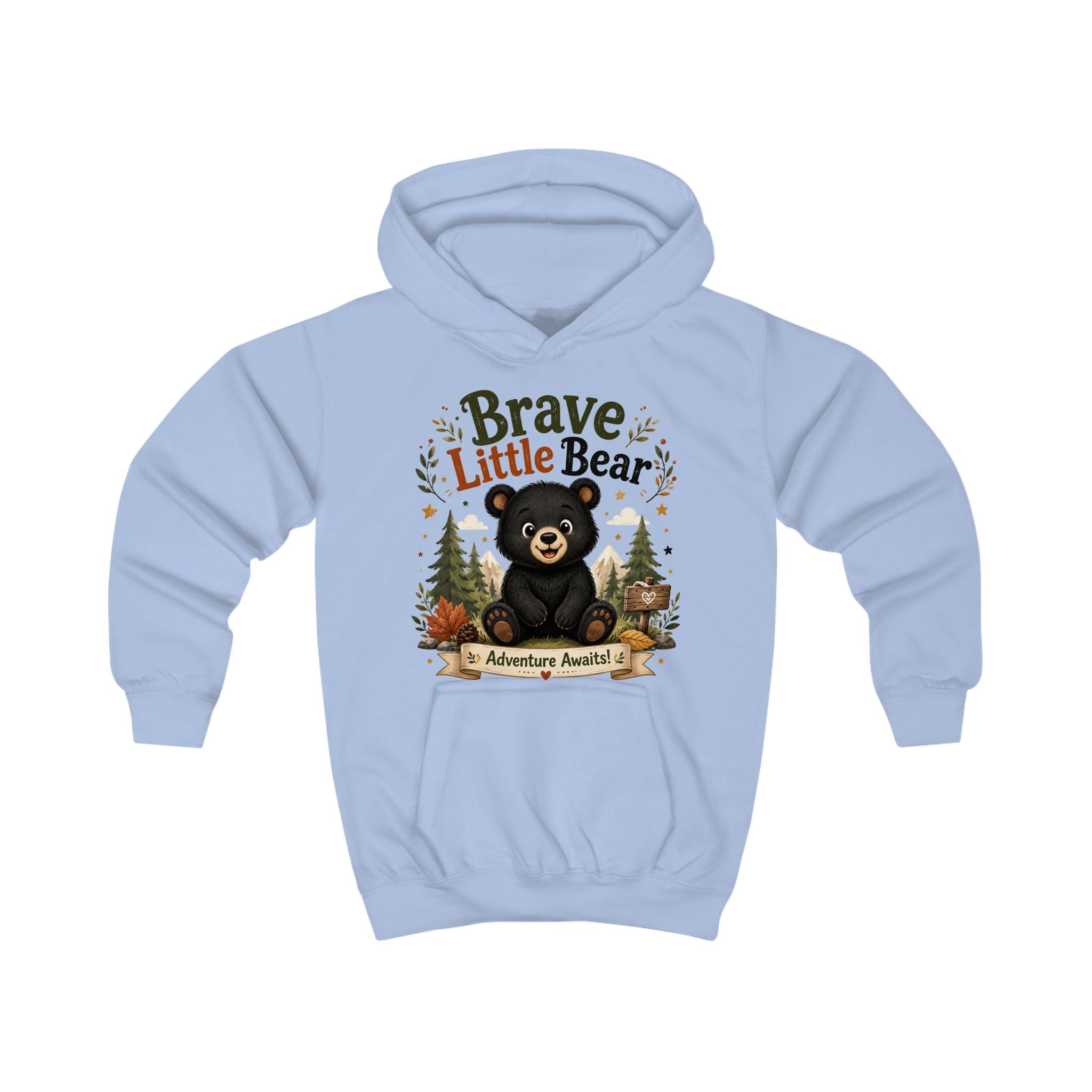 Brave Little Bear Kids Hoodie — 'Adventure Awaits' Woodland Bear Sweatshirt