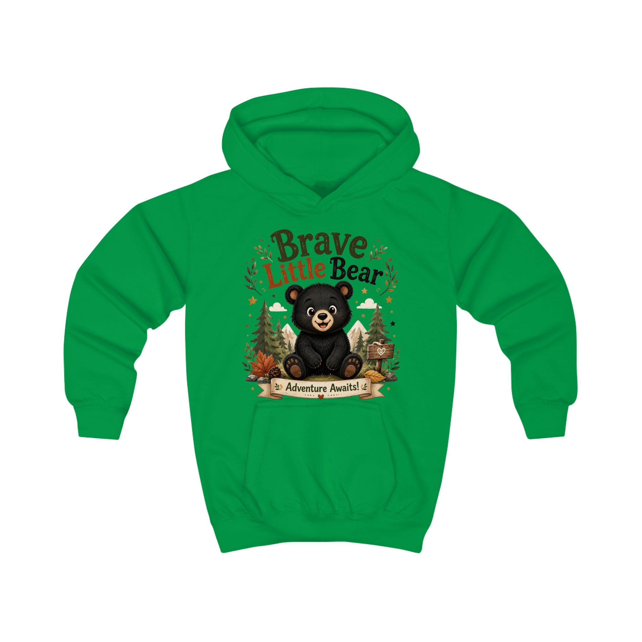Brave Little Bear Kids Hoodie — 'Adventure Awaits' Woodland Bear Sweatshirt