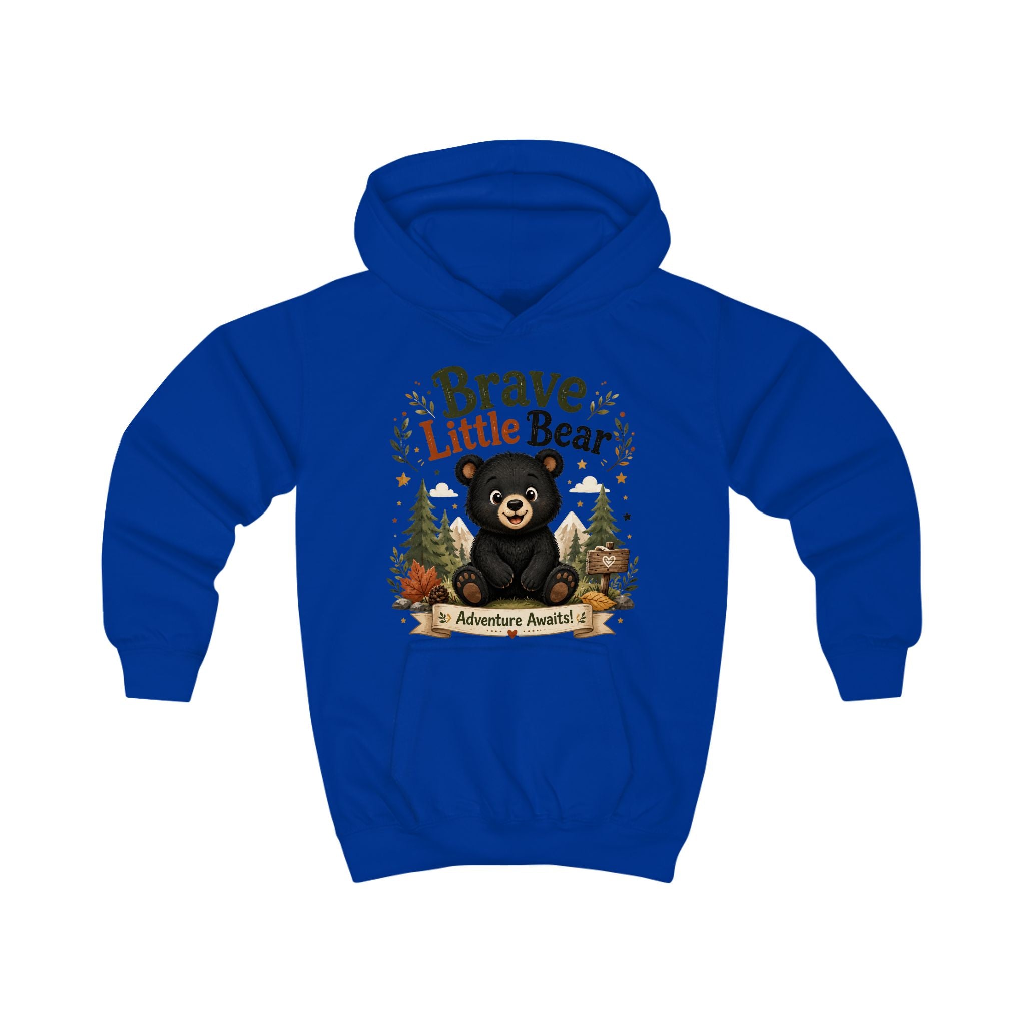 Brave Little Bear Kids Hoodie — 'Adventure Awaits' Woodland Bear Sweatshirt
