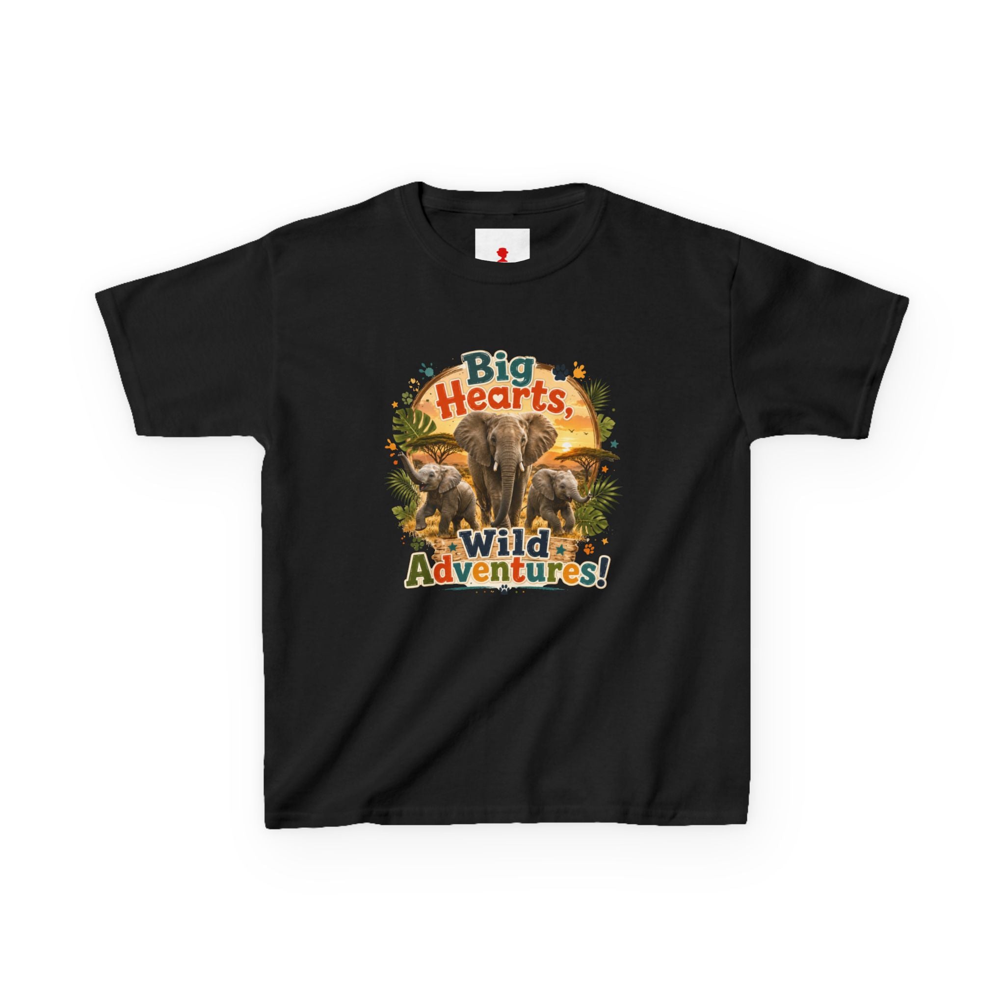 Kids T-Shirt — “Big Hearts, Wild Adventures!” Elephant Safari Shirt for Kids, Cute Animal Adventure Tee