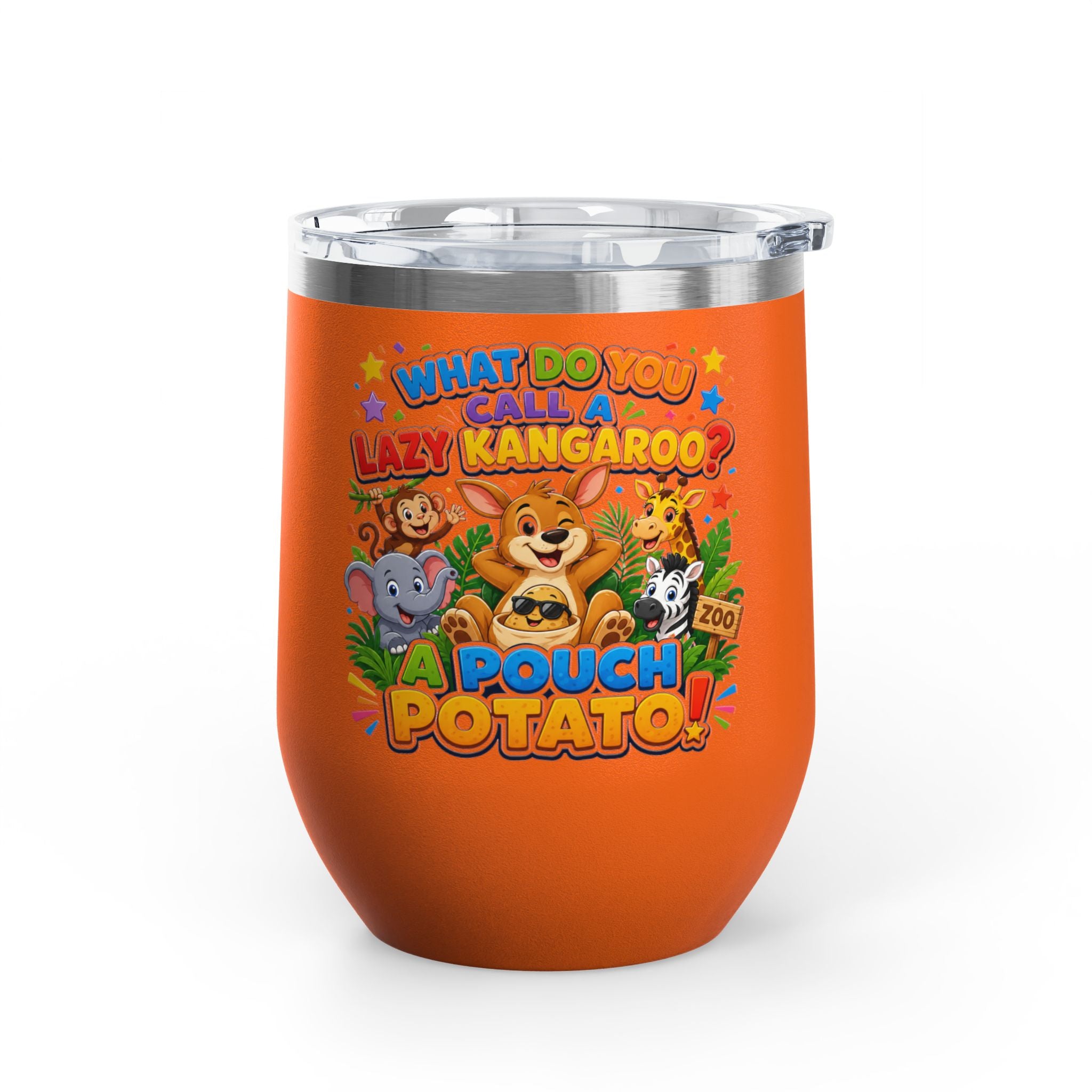 "What Do You Call a Lazy Kangaroo? A Pouch Potato!" Cute Animal Joke 12oz Insulated Tumbler
