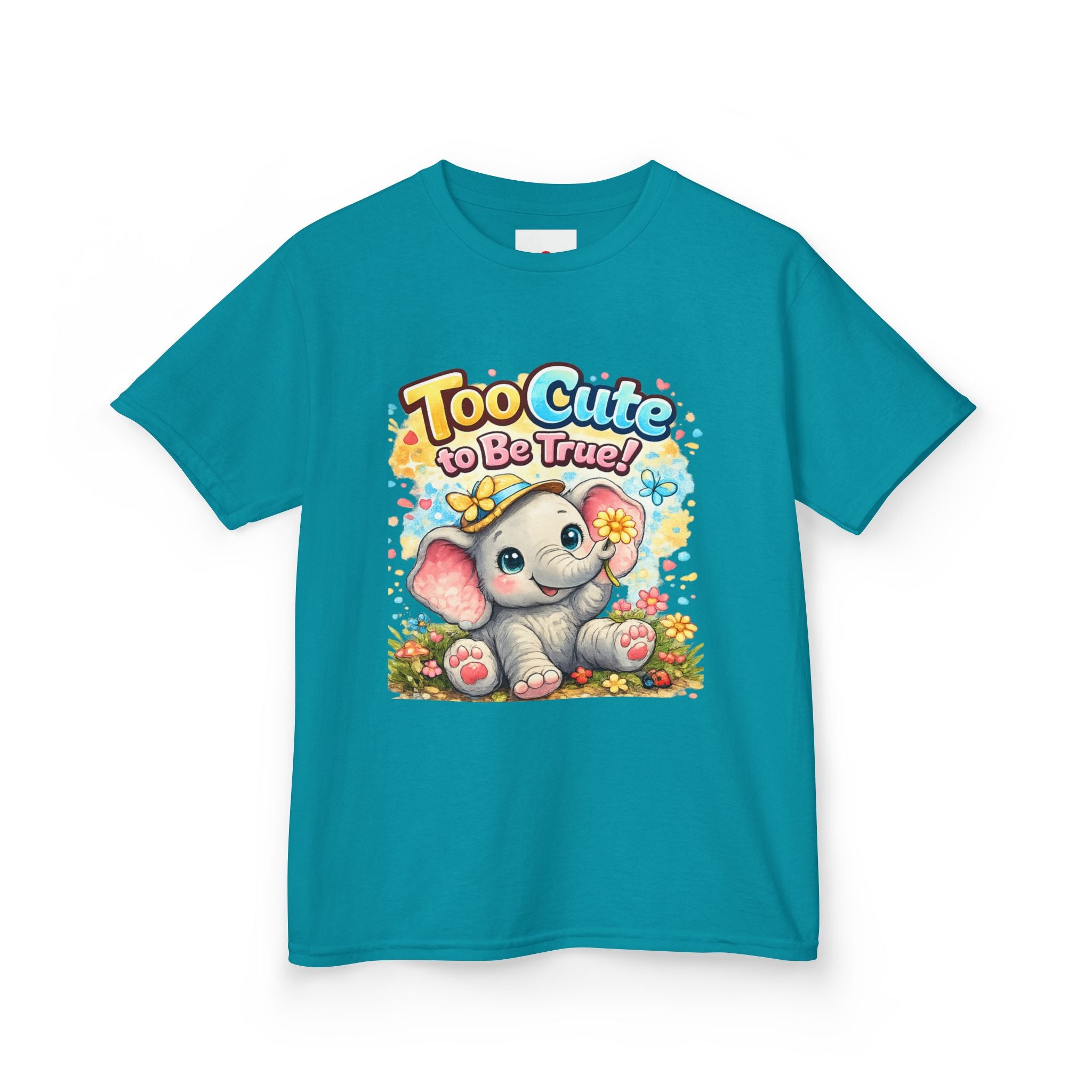 Kids Tee — "Too Cute to Be True" Elephant Graphic