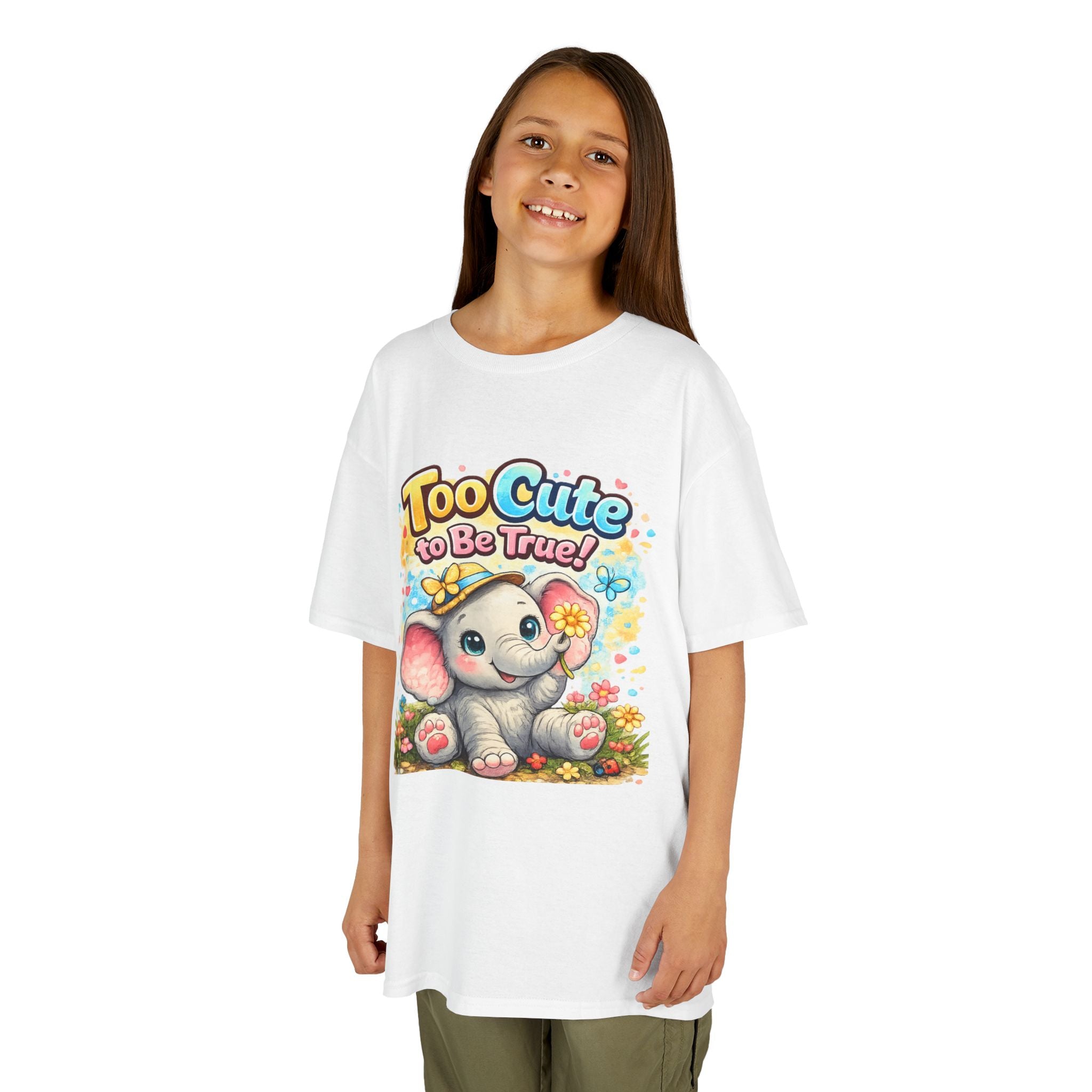 Kids Tee — "Too Cute to Be True" Elephant Graphic
