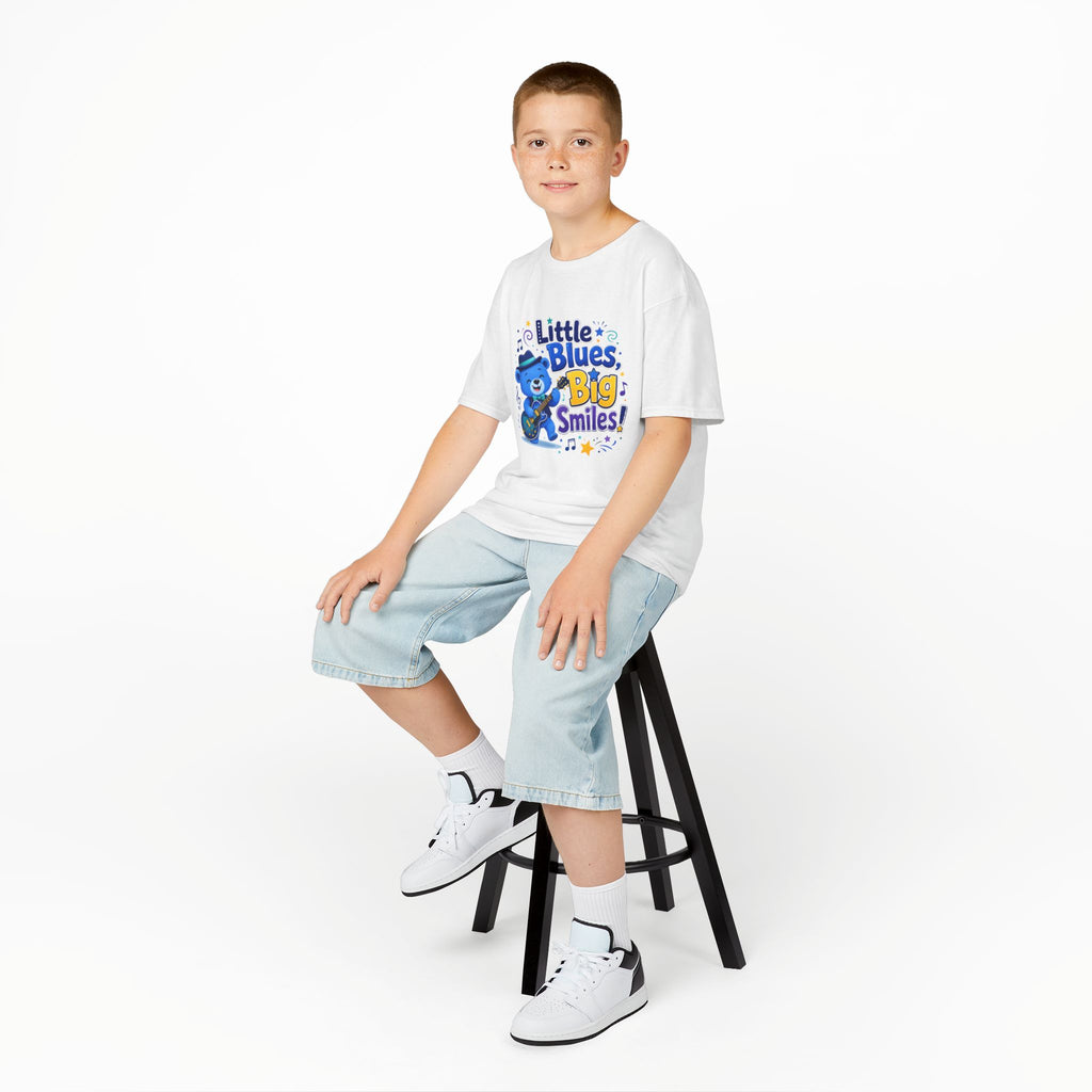 Kids Tee — "Little Blues, Big Smiles!" Guitar-Bear Graphic