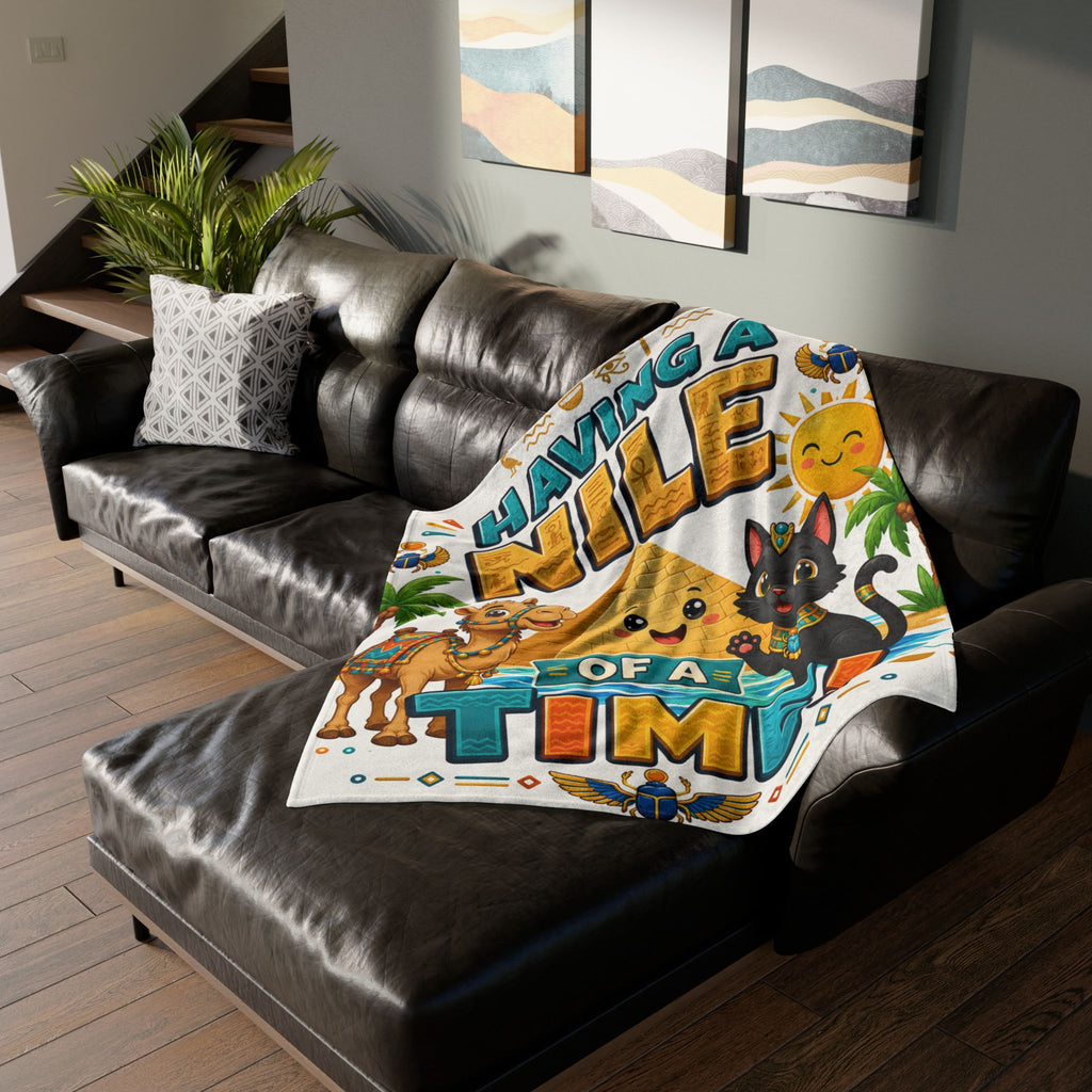 Having a Nile of a Time Blanket | Egyptian Pyramid Cat Camel Beach Design