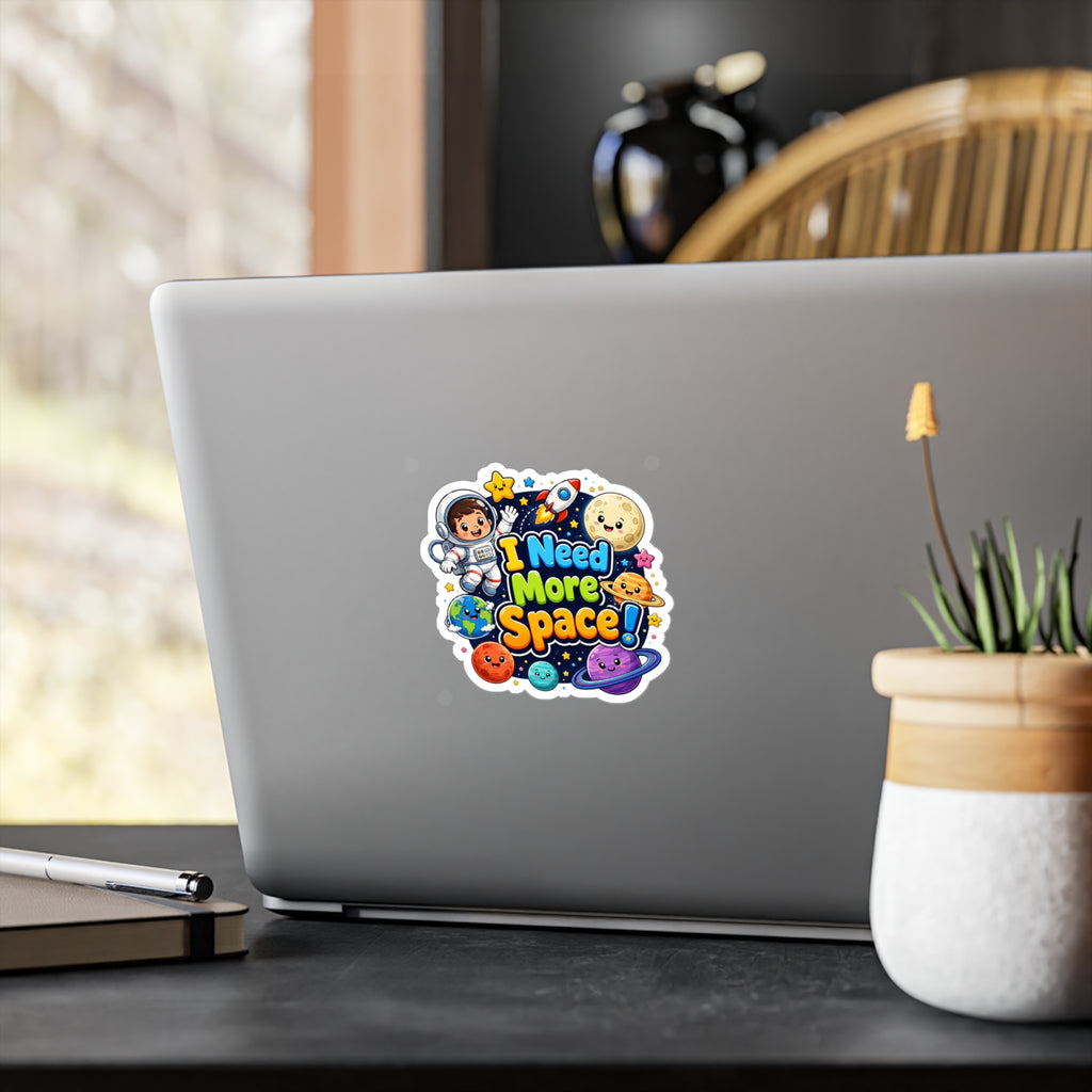 I Need More Space! Cute Space Astronaut Kiss-Cut Vinyl Sticker