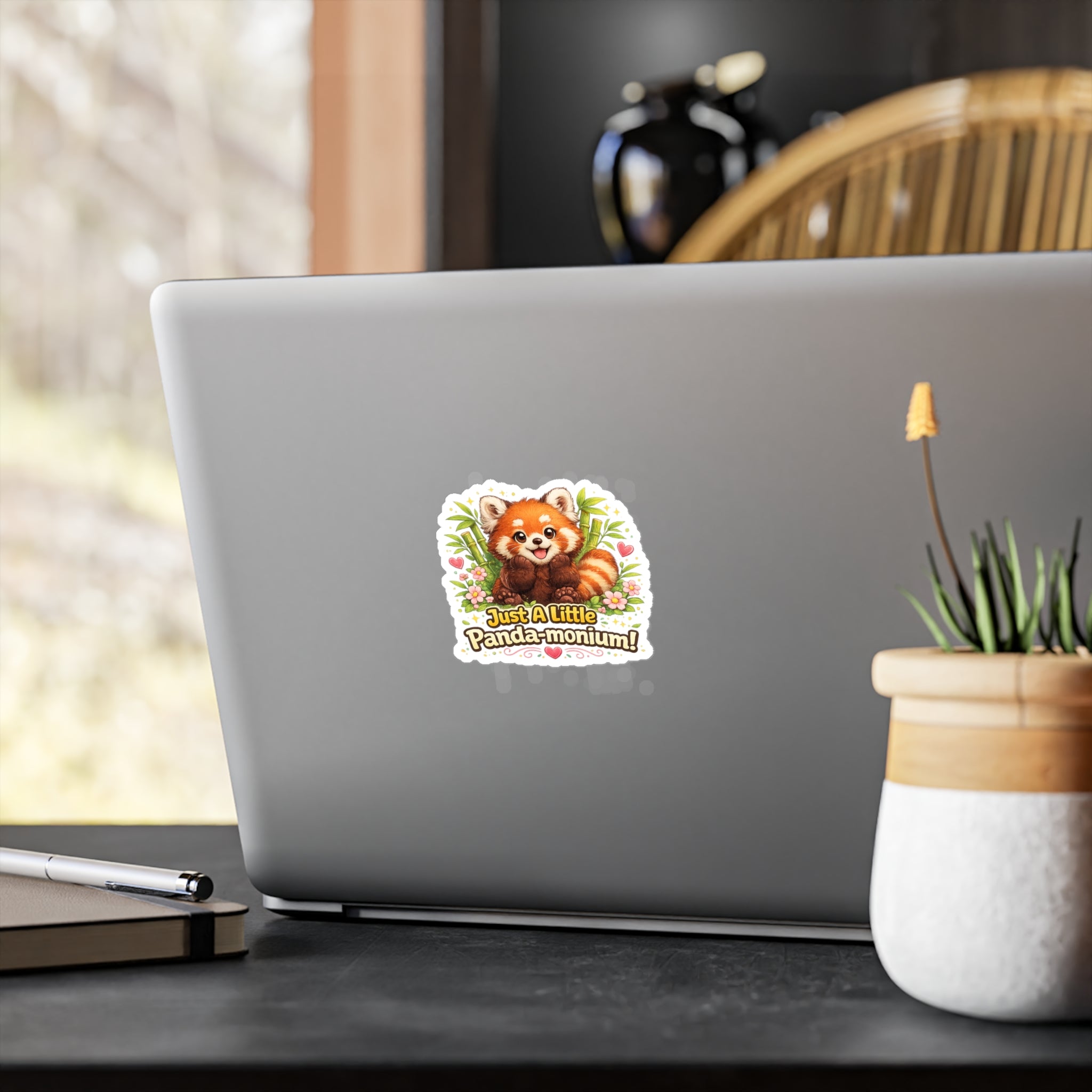 Red Panda Illustration Just A Little Panda-monium Sticker | Kiss-Cut Vinyl Decal