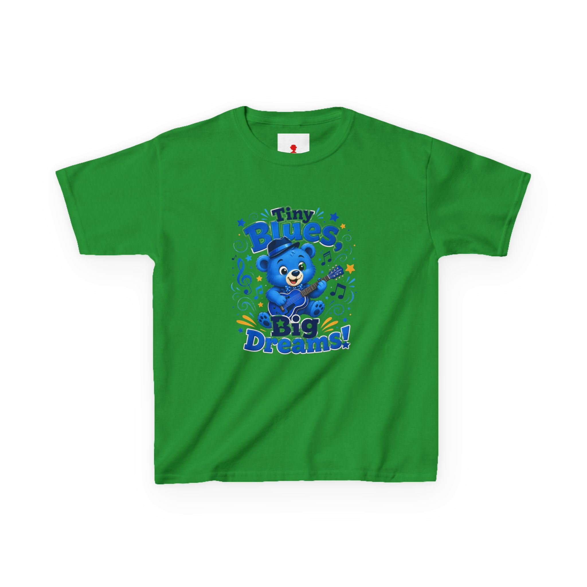 Kids Tee - "Tiny Blues, Big Dreams!" Cute Blue Bear Music Graphic