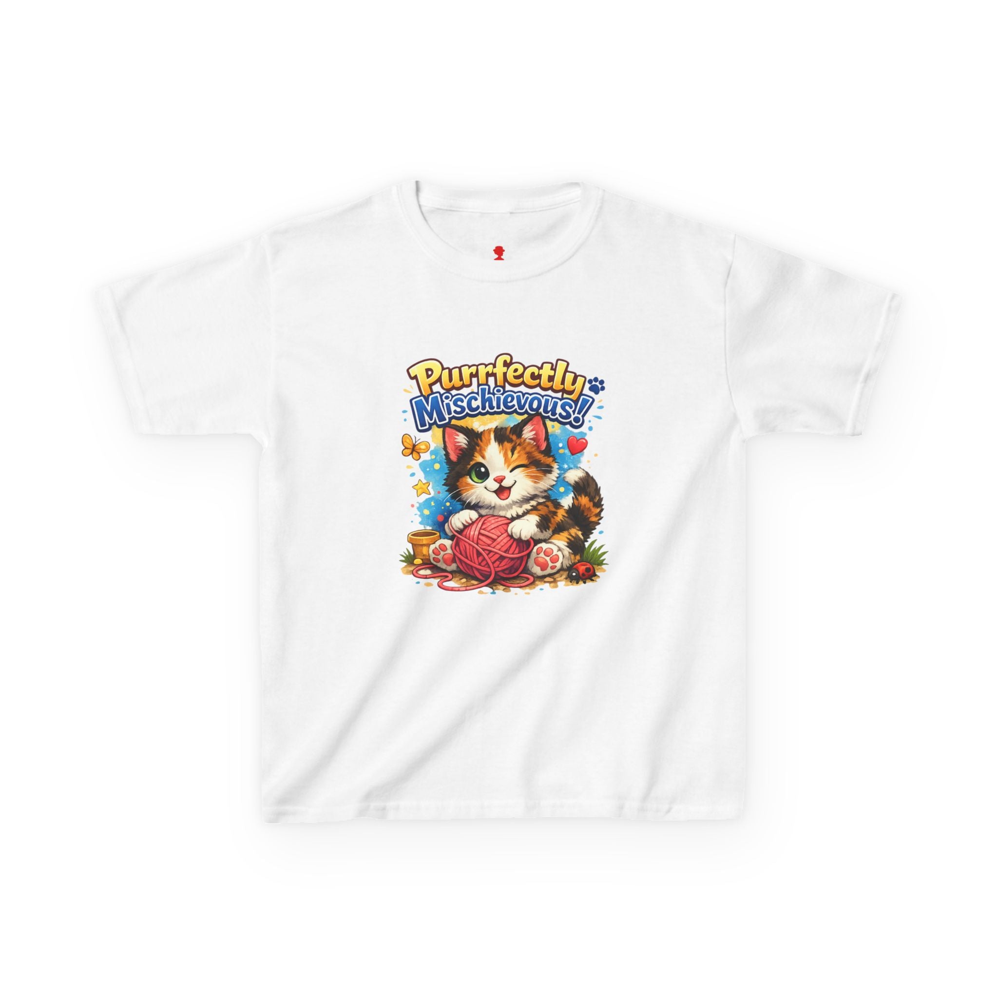 Kids T-Shirt — "Purrfectly Mischievous" Cute Kitten Playing with Yarn
