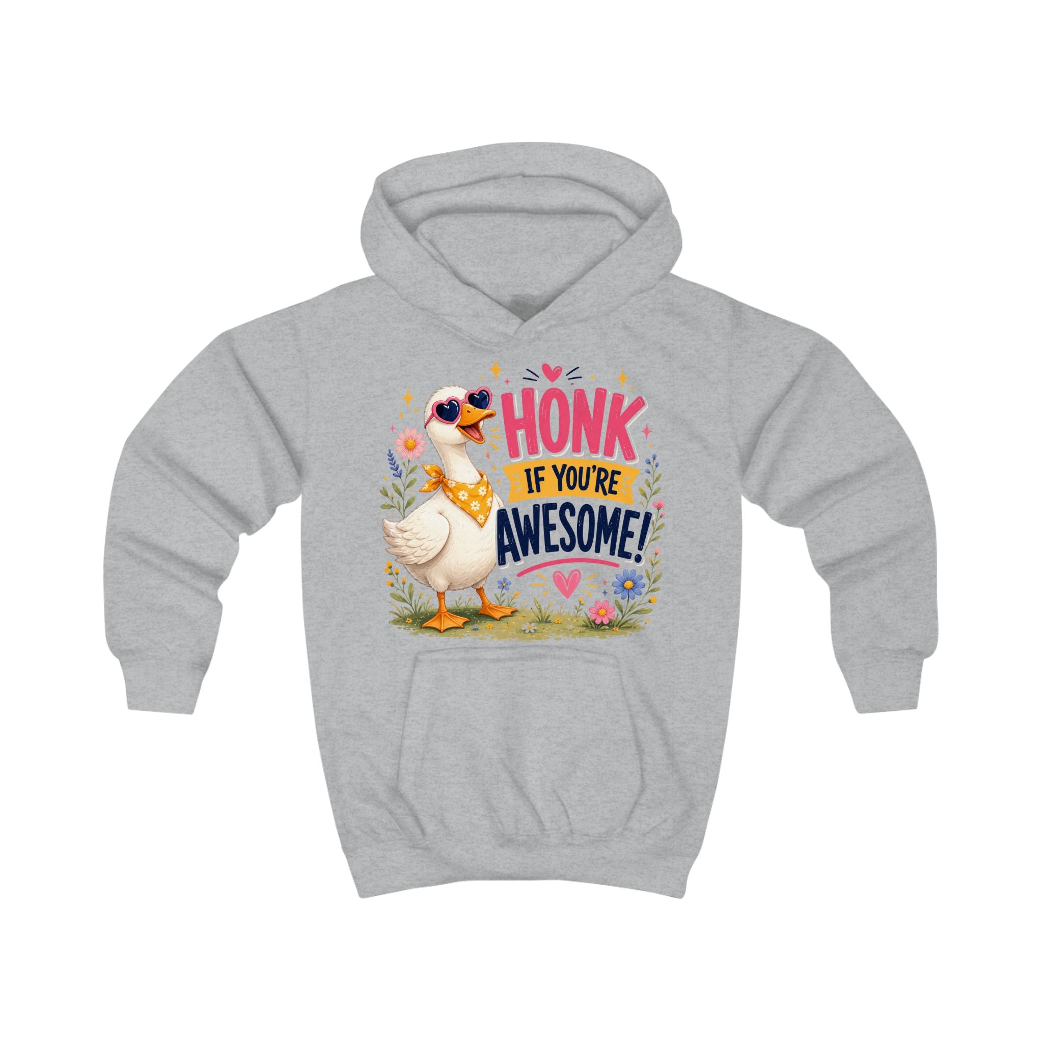 Kids Hoodie — "Honk If You're Awesome" Cute Goose Pullover for Children