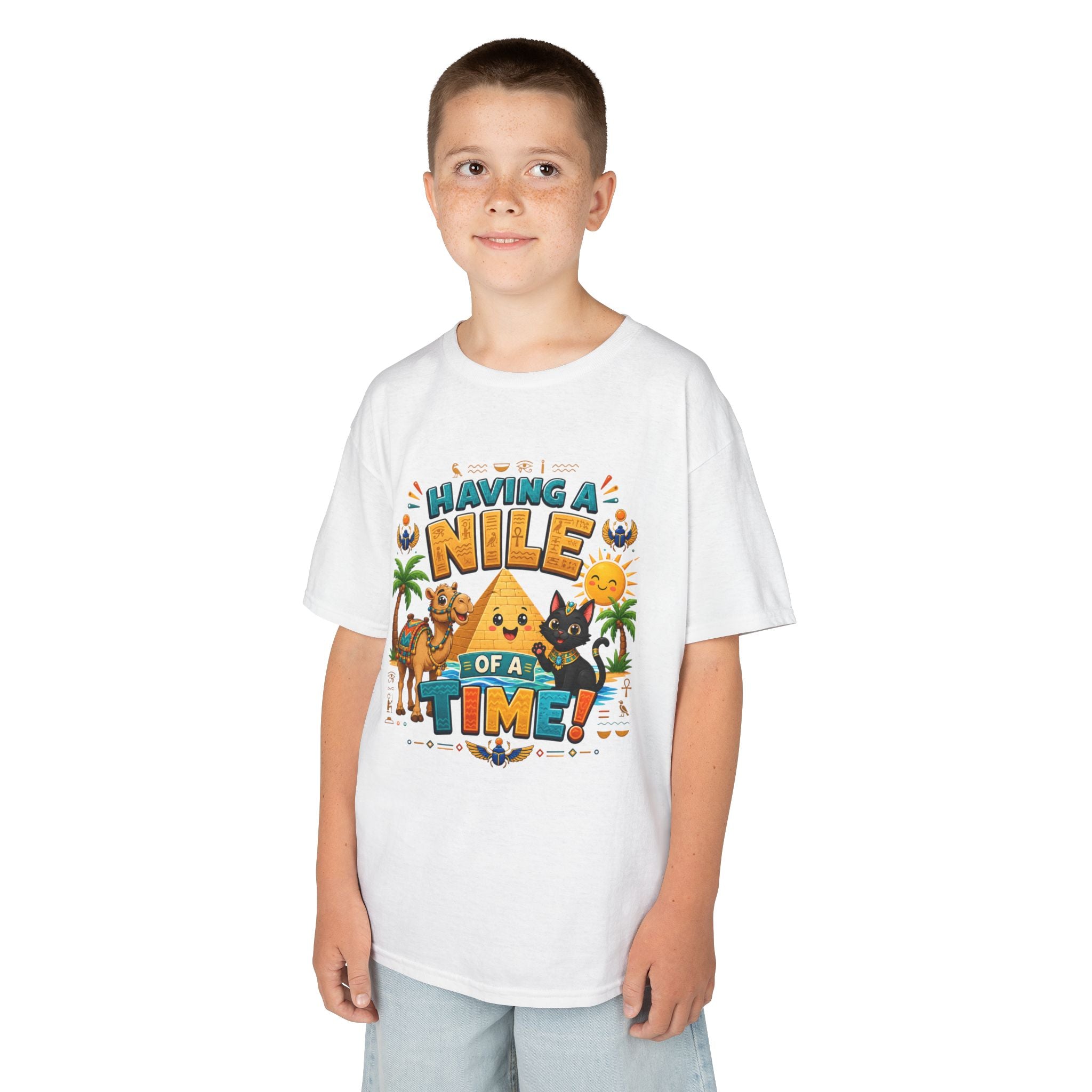 Having a Nile of a Time Kids Tee | Camel Pyramid Desert Cartoon