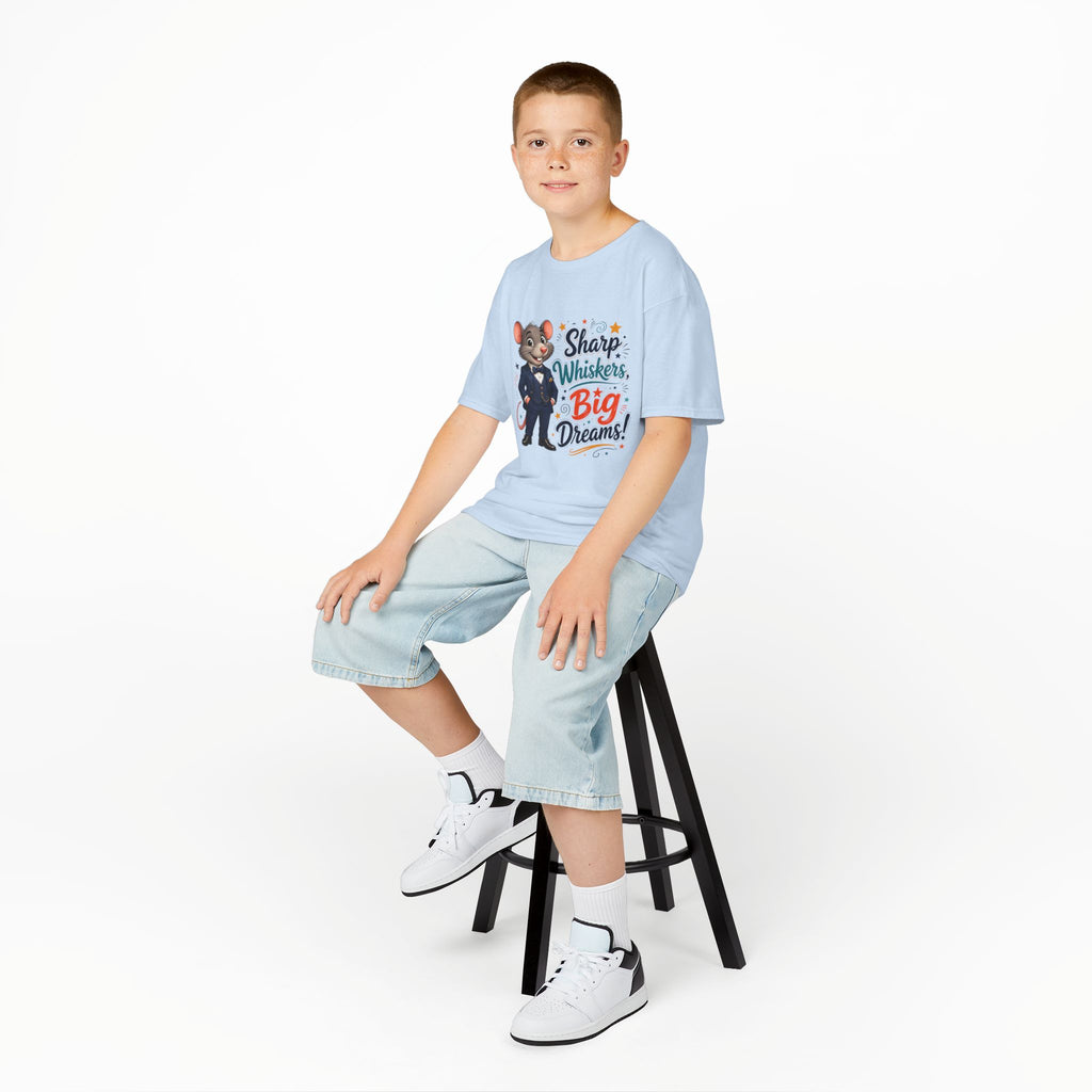 Kids Tee — "Sharp Whiskers, Big Dreams" Mouse Graphic