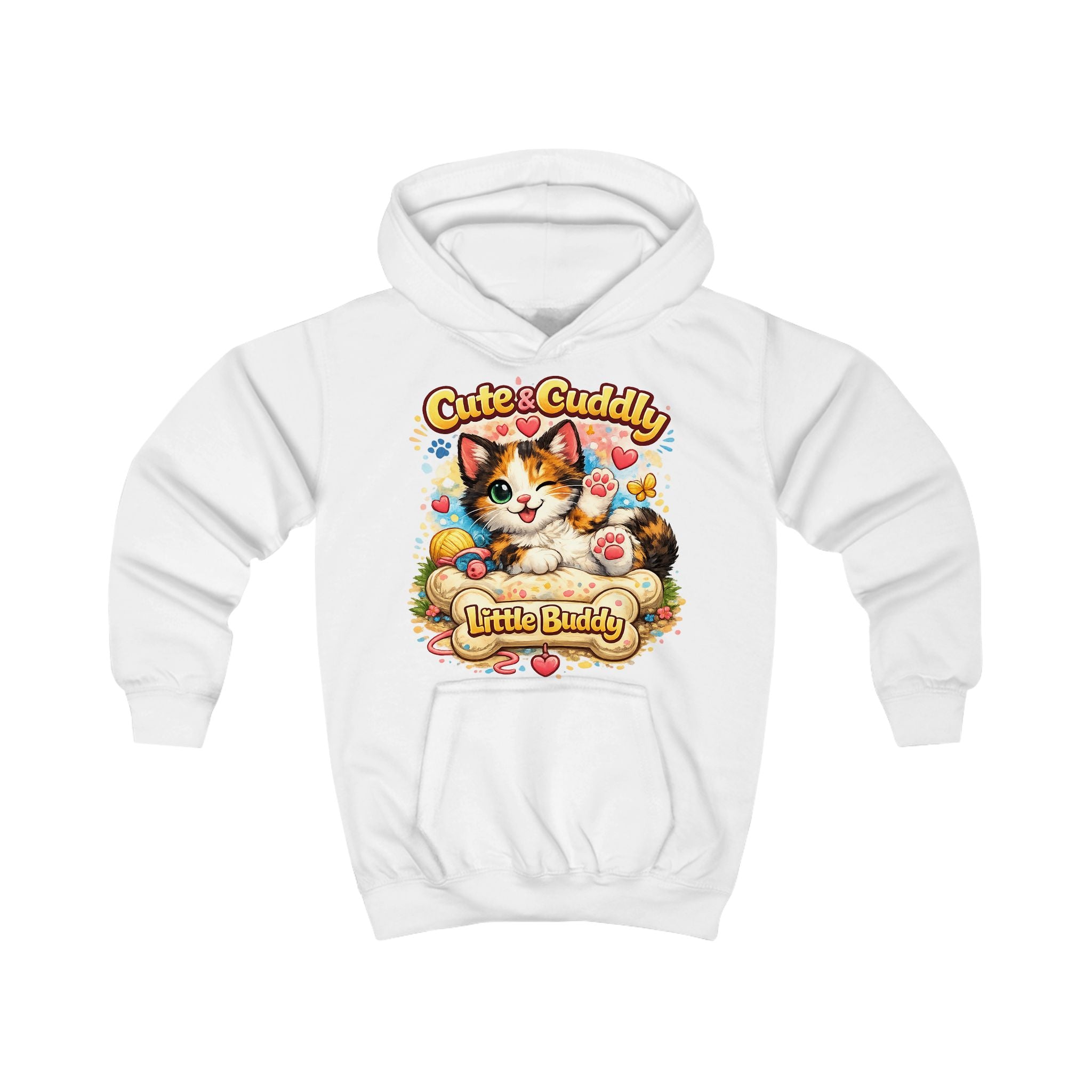 Cute & Cuddly Kitten Kids Hoodie — “Little Buddy” Graphic