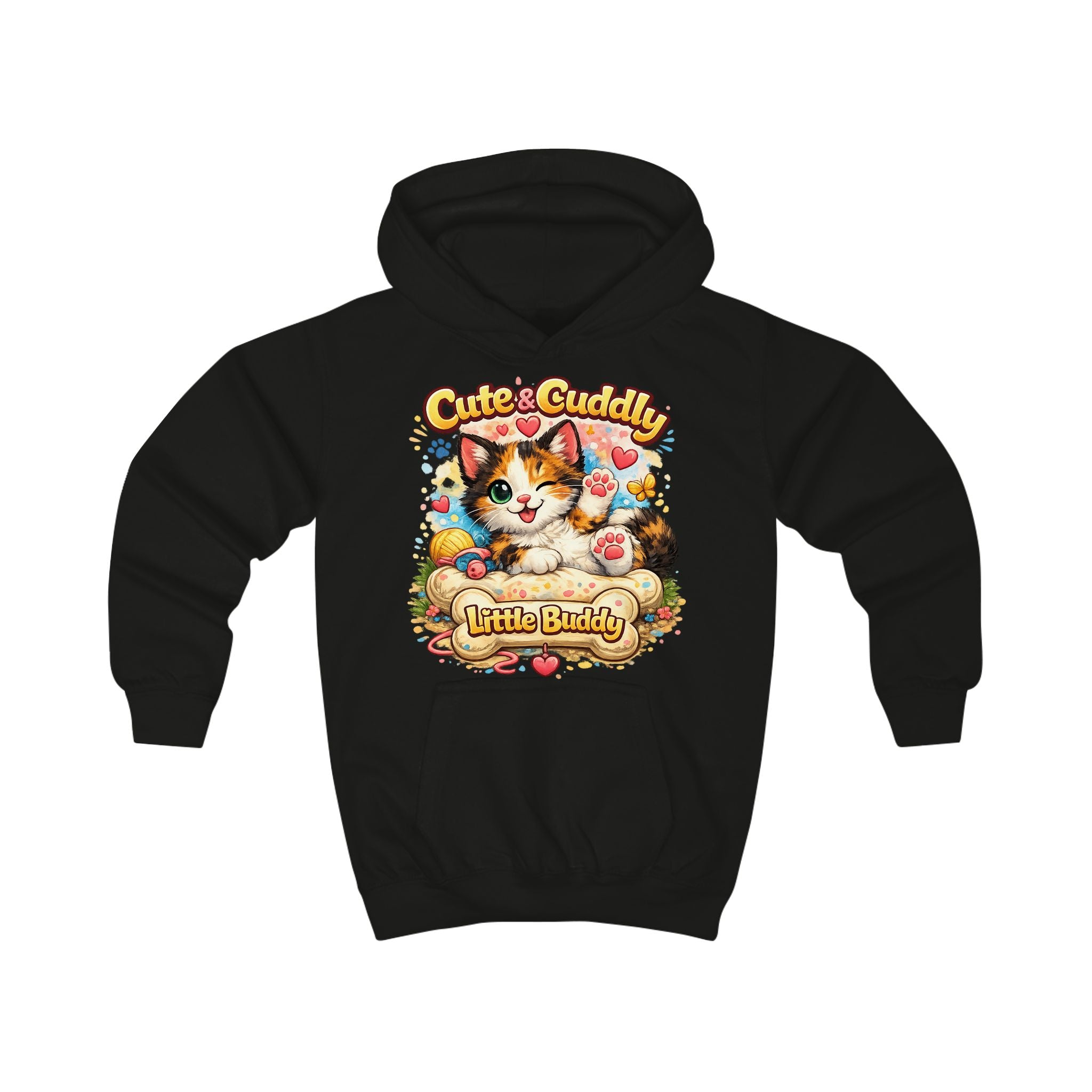 Cute & Cuddly Kitten Kids Hoodie — “Little Buddy” Graphic