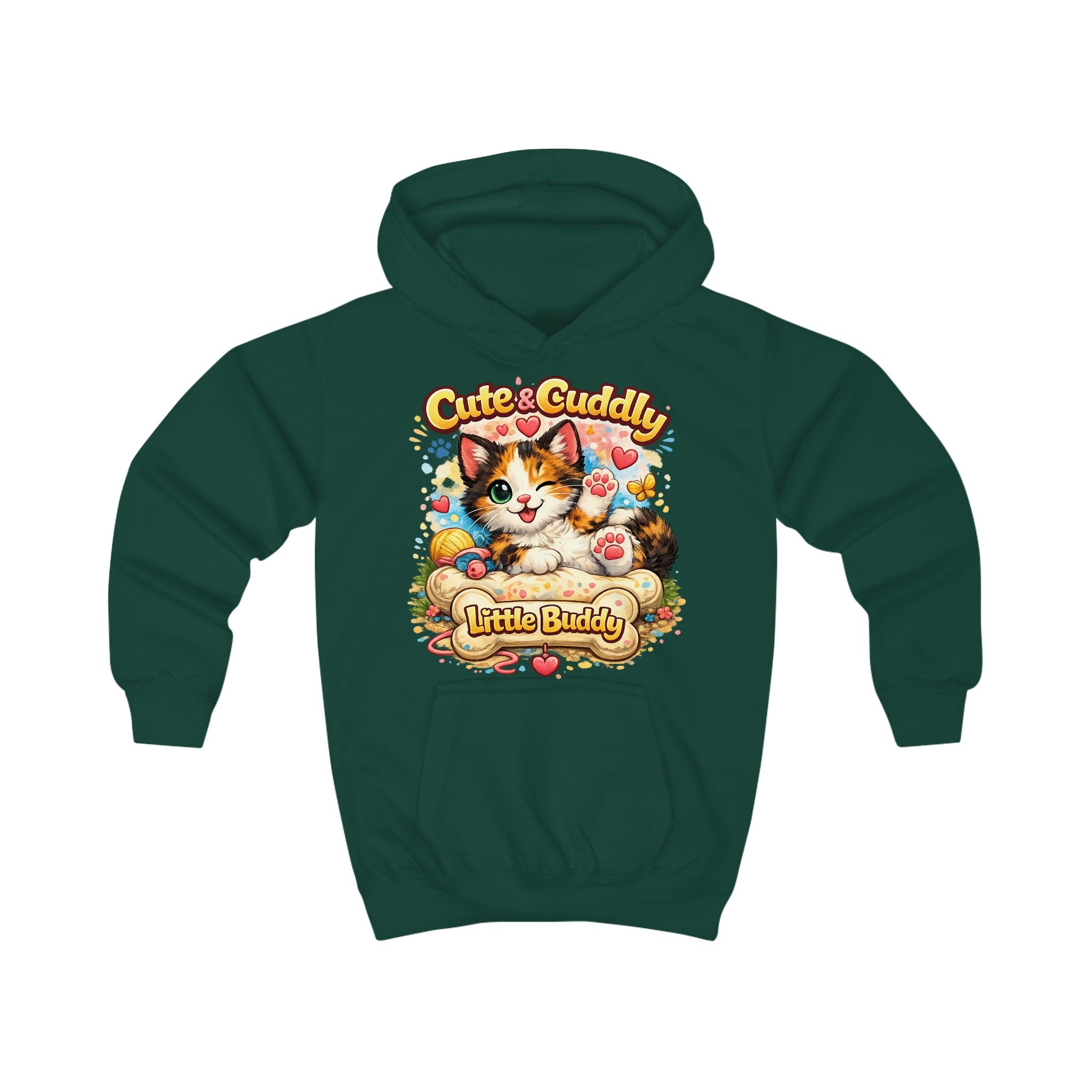 Cute & Cuddly Kitten Kids Hoodie — “Little Buddy” Graphic