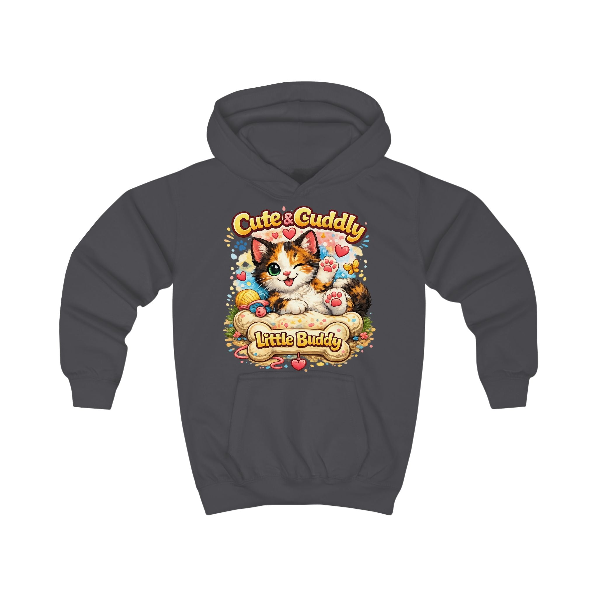 Cute & Cuddly Kitten Kids Hoodie — “Little Buddy” Graphic