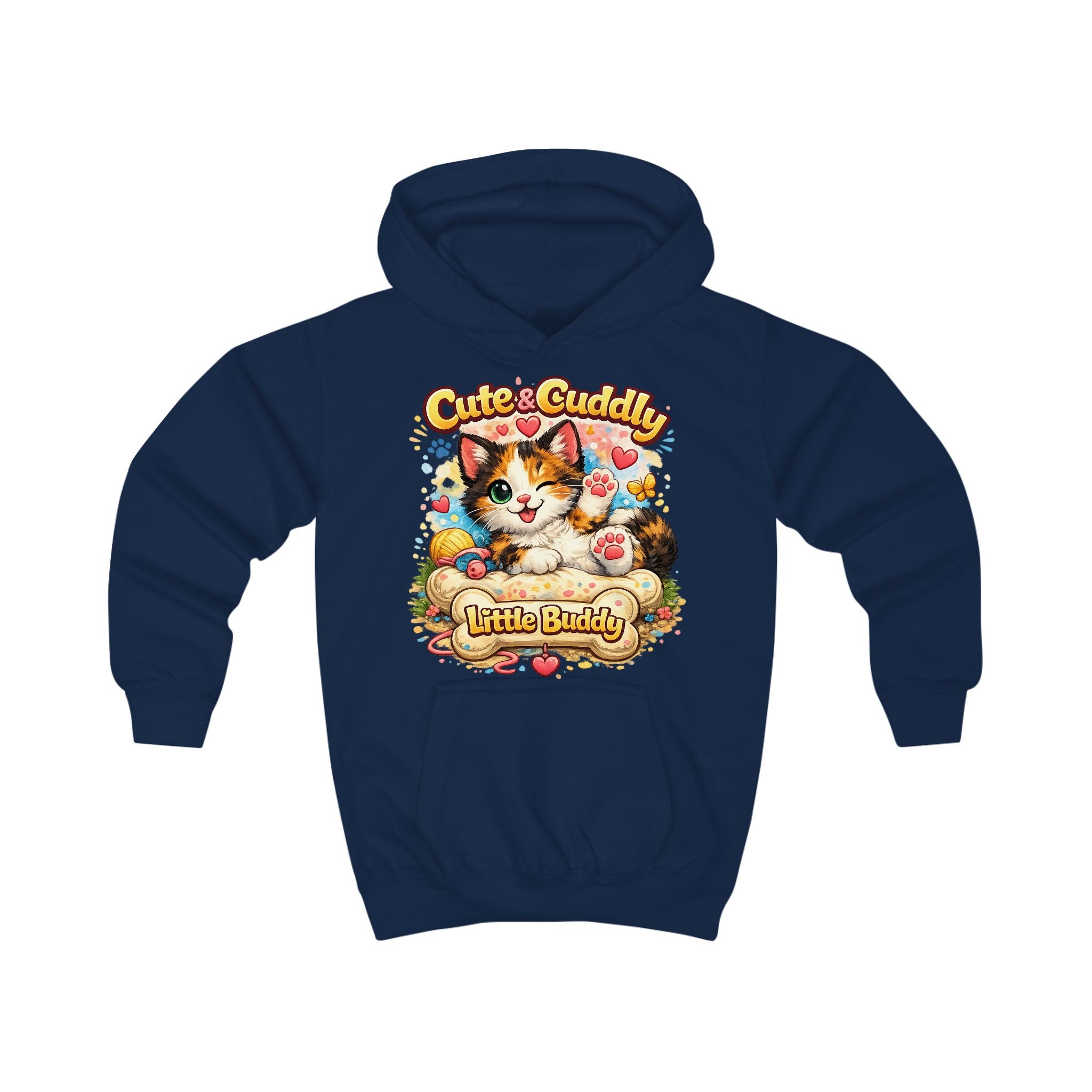 Cute & Cuddly Kitten Kids Hoodie — “Little Buddy” Graphic