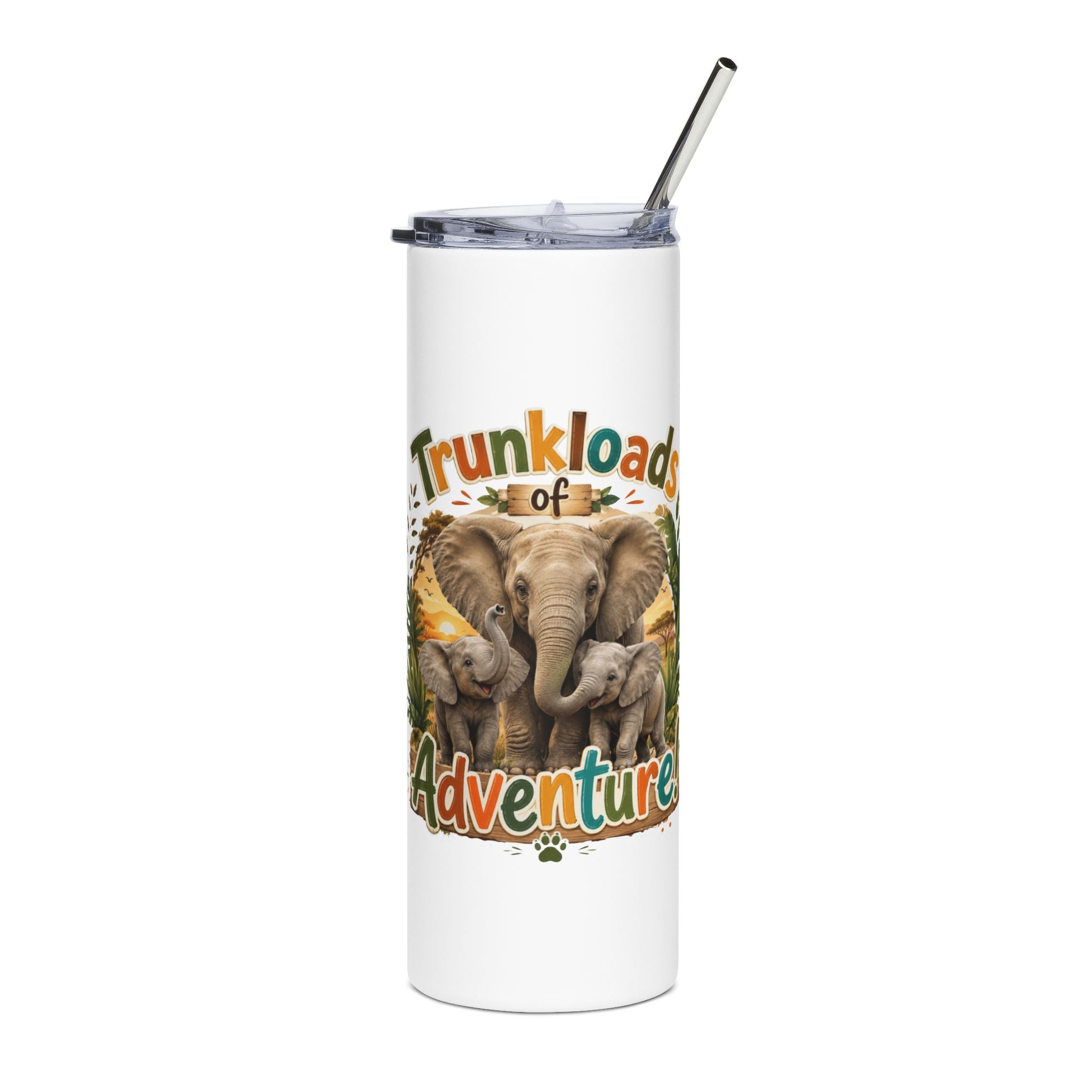 20oz Stainless Steel Tumbler — "Trunkloads of Adventure" Elephant Travel Cup