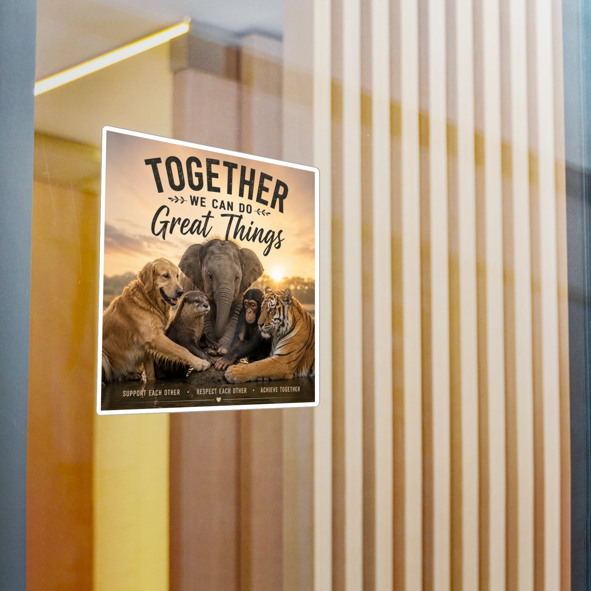 Kiss-Cut Vinyl Decal — "Together We Can Do Great Things" Animal Unity Sticker