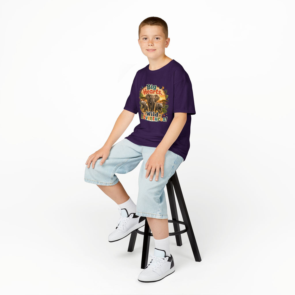 Kids T-Shirt — “Big Hearts, Wild Adventures!” Elephant Safari Shirt for Kids, Cute Animal Adventure Tee