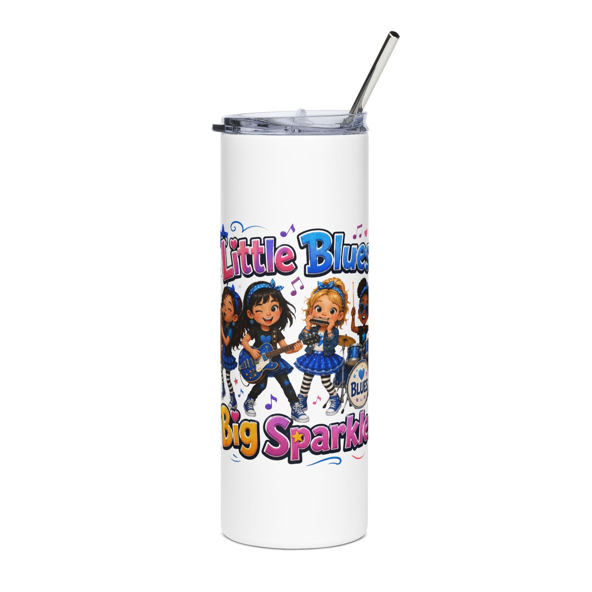 20oz Stainless Steel Tumbler — "Little Blues, Big Sparkle" Girls Band Design