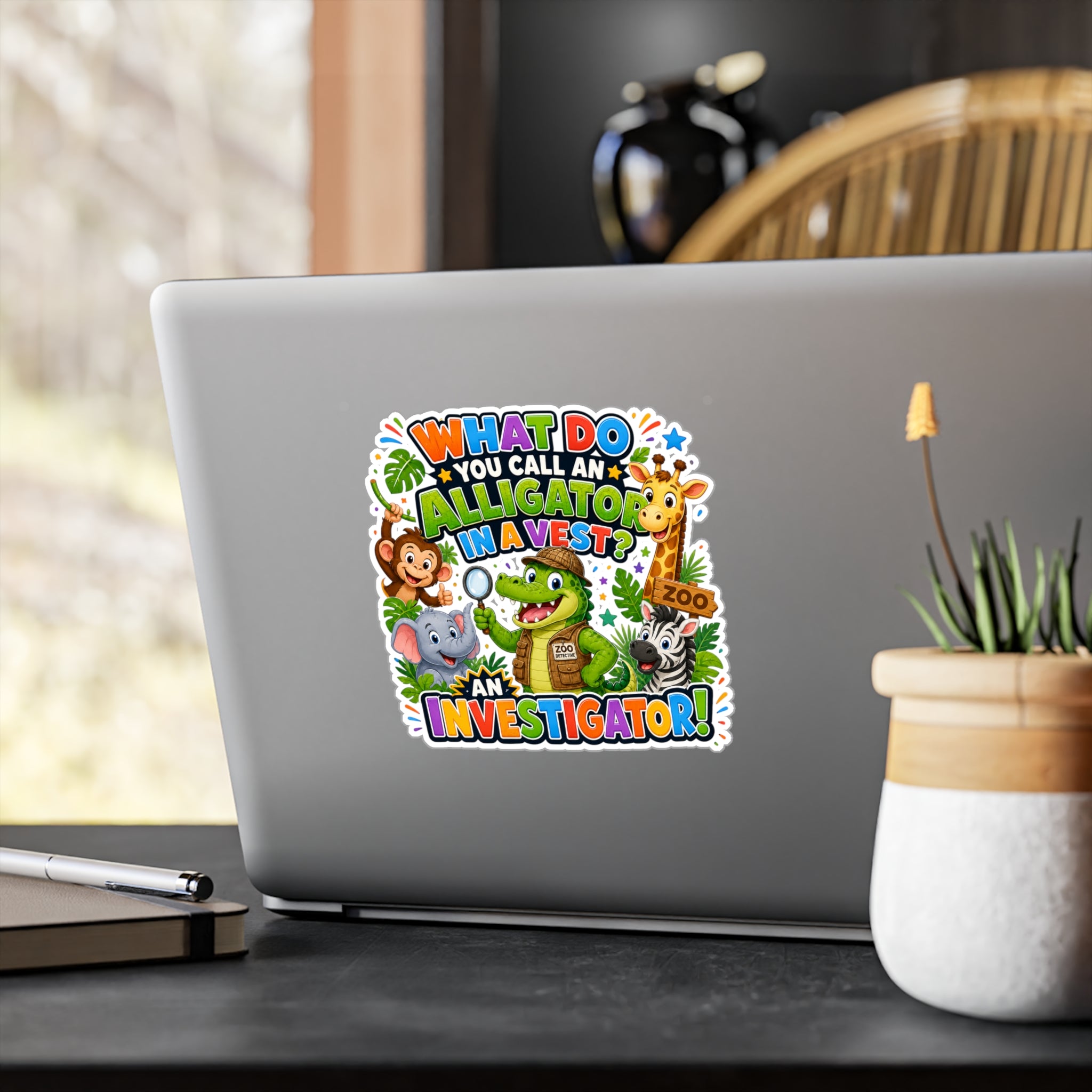 Alligator Investigator Sticker | Kiss-Cut Vinyl Decal, Cute Zoo Animals