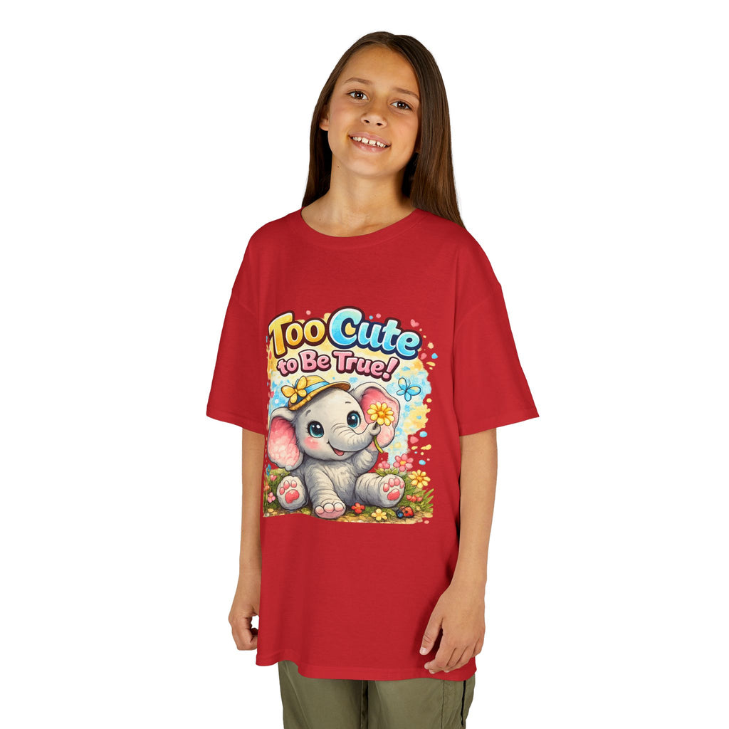 Kids Tee — "Too Cute to Be True" Elephant Graphic