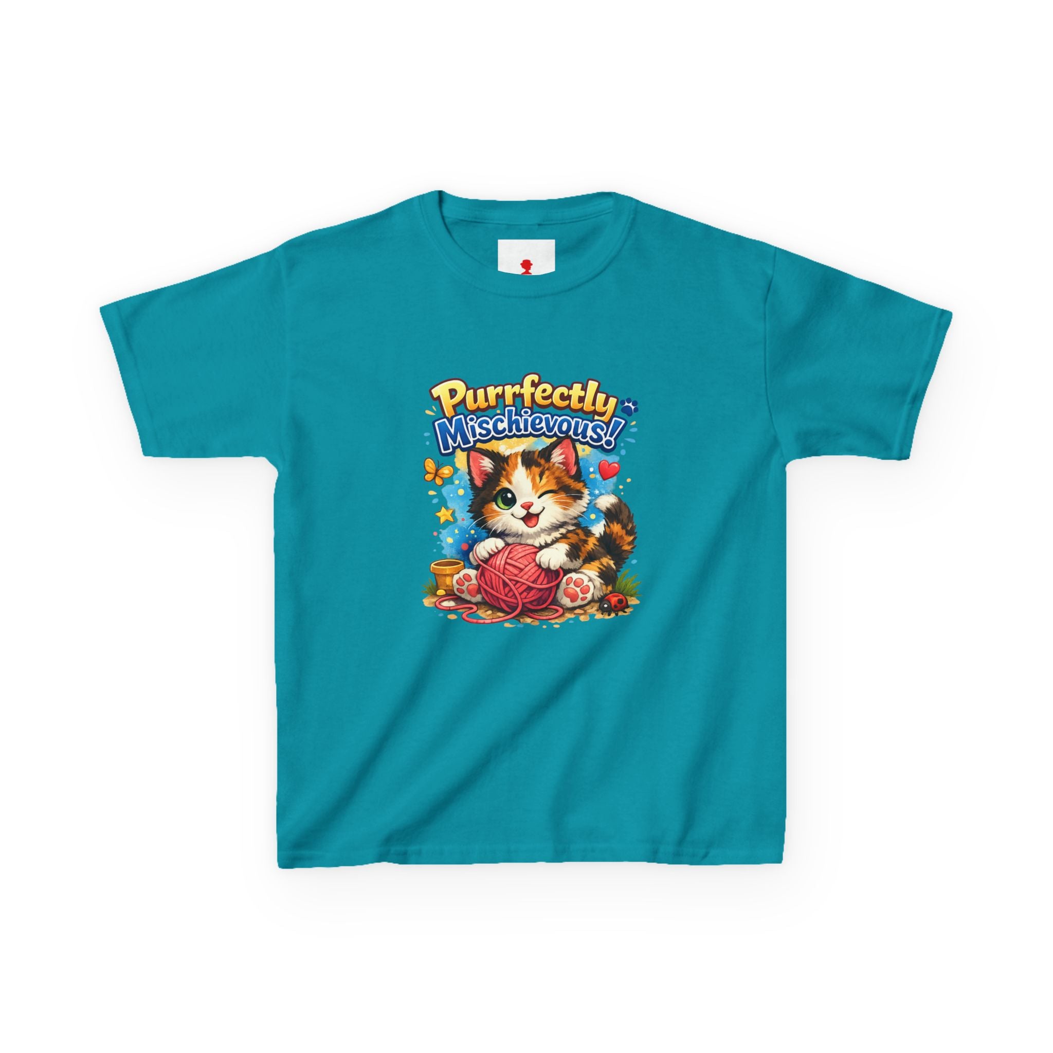 Kids T-Shirt — "Purrfectly Mischievous" Cute Kitten Playing with Yarn