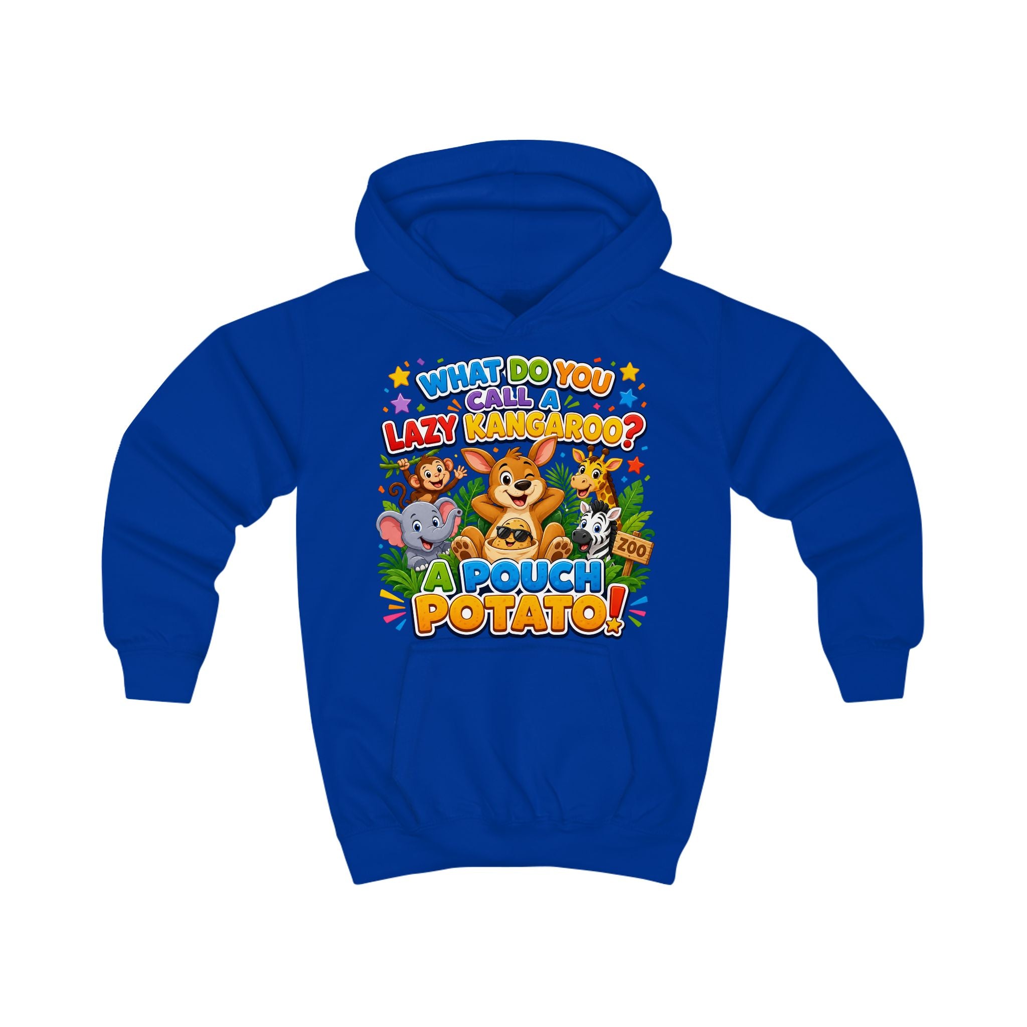 Lazy Kangaroo Pouch Potato Kids Hoodie | Cute Animal Joke Graphic