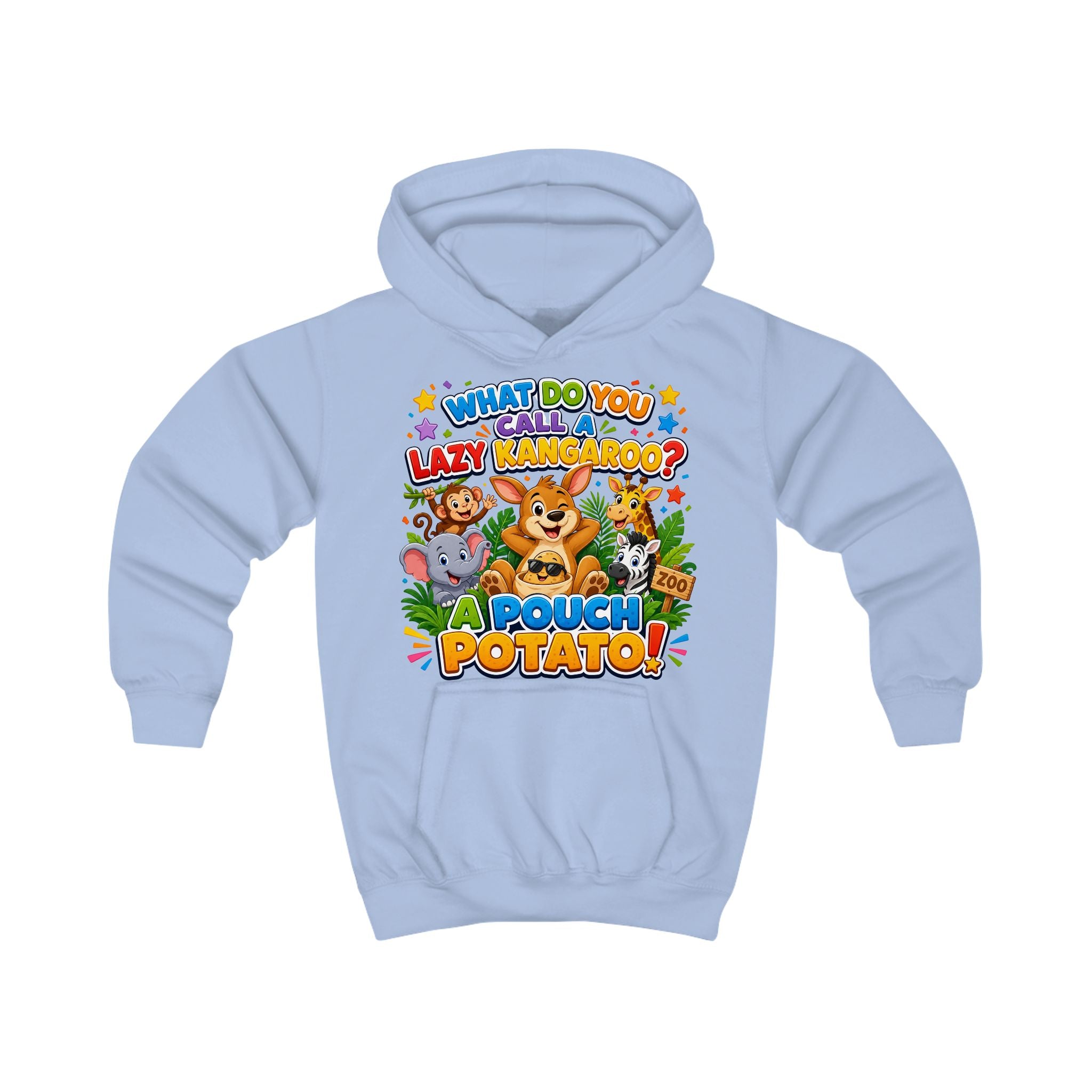 Lazy Kangaroo Pouch Potato Kids Hoodie | Cute Animal Joke Graphic