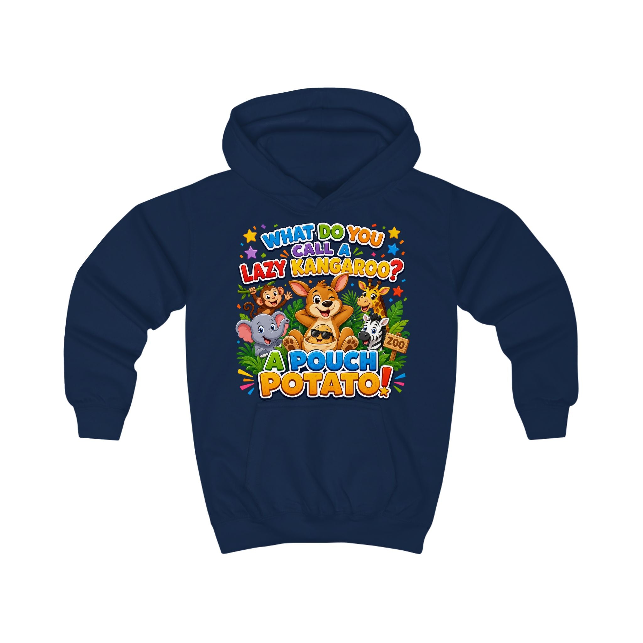 Lazy Kangaroo Pouch Potato Kids Hoodie | Cute Animal Joke Graphic