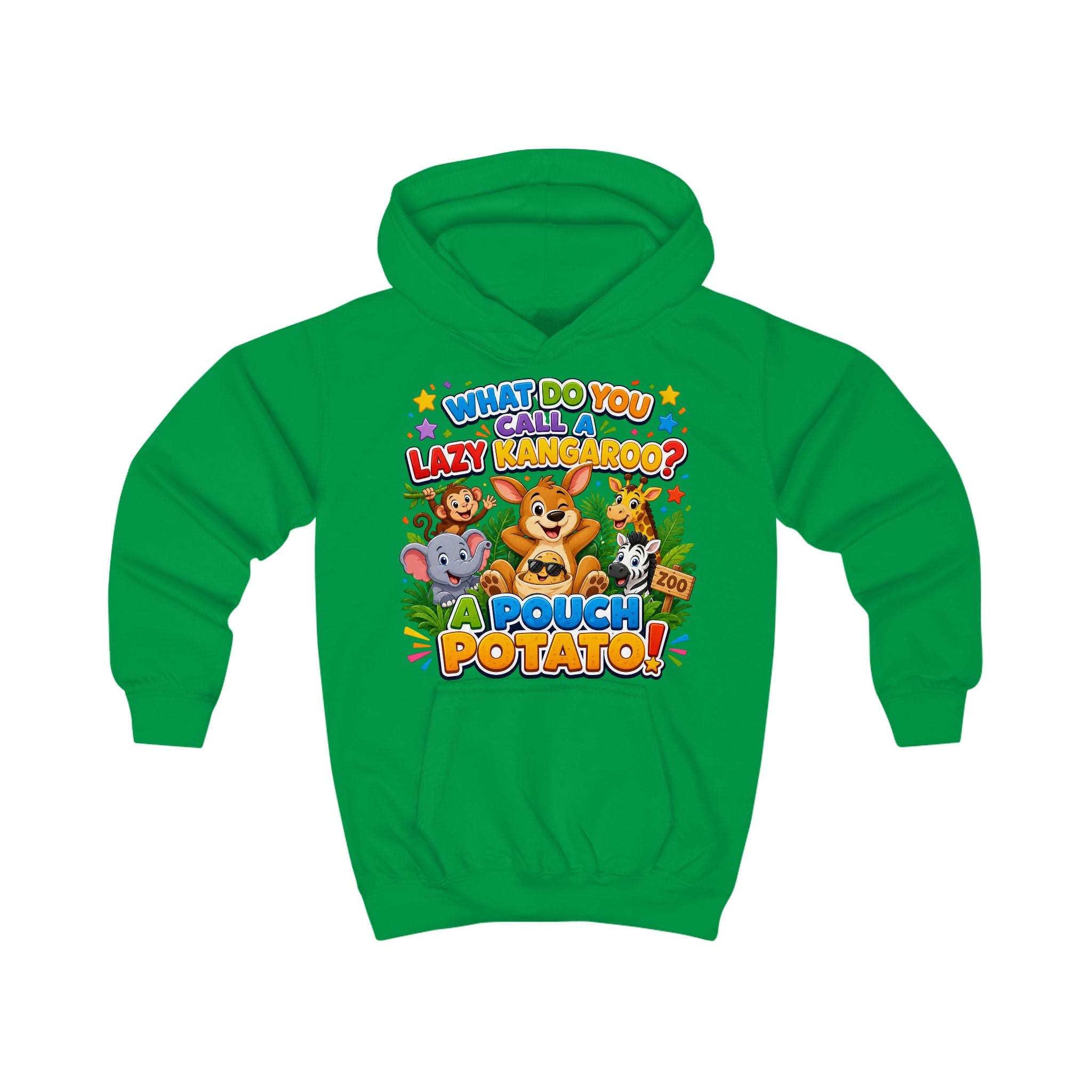 Lazy Kangaroo Pouch Potato Kids Hoodie | Cute Animal Joke Graphic