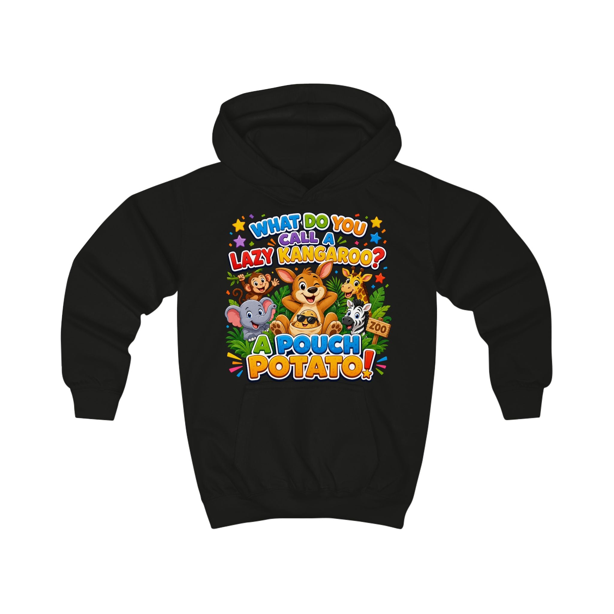 Lazy Kangaroo Pouch Potato Kids Hoodie | Cute Animal Joke Graphic