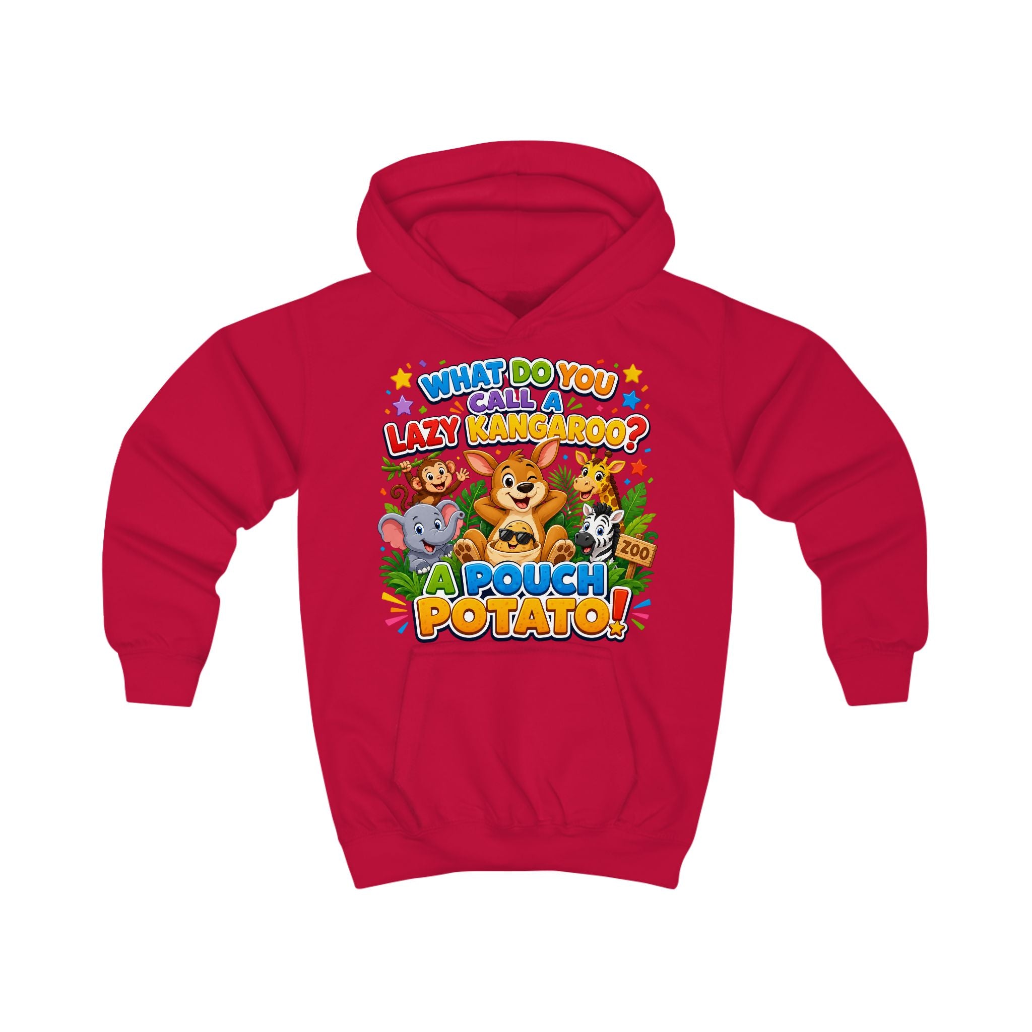 Lazy Kangaroo Pouch Potato Kids Hoodie | Cute Animal Joke Graphic