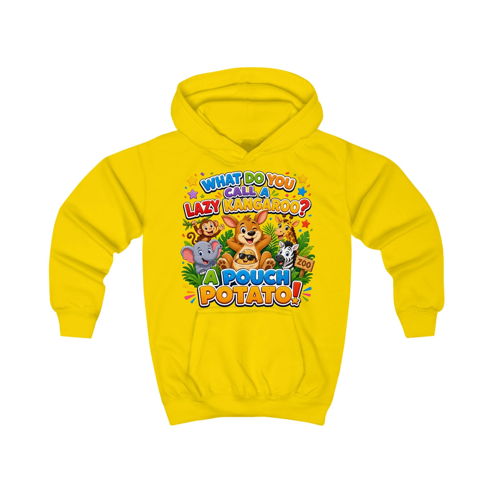 Lazy Kangaroo Pouch Potato Kids Hoodie | Cute Animal Joke Graphic
