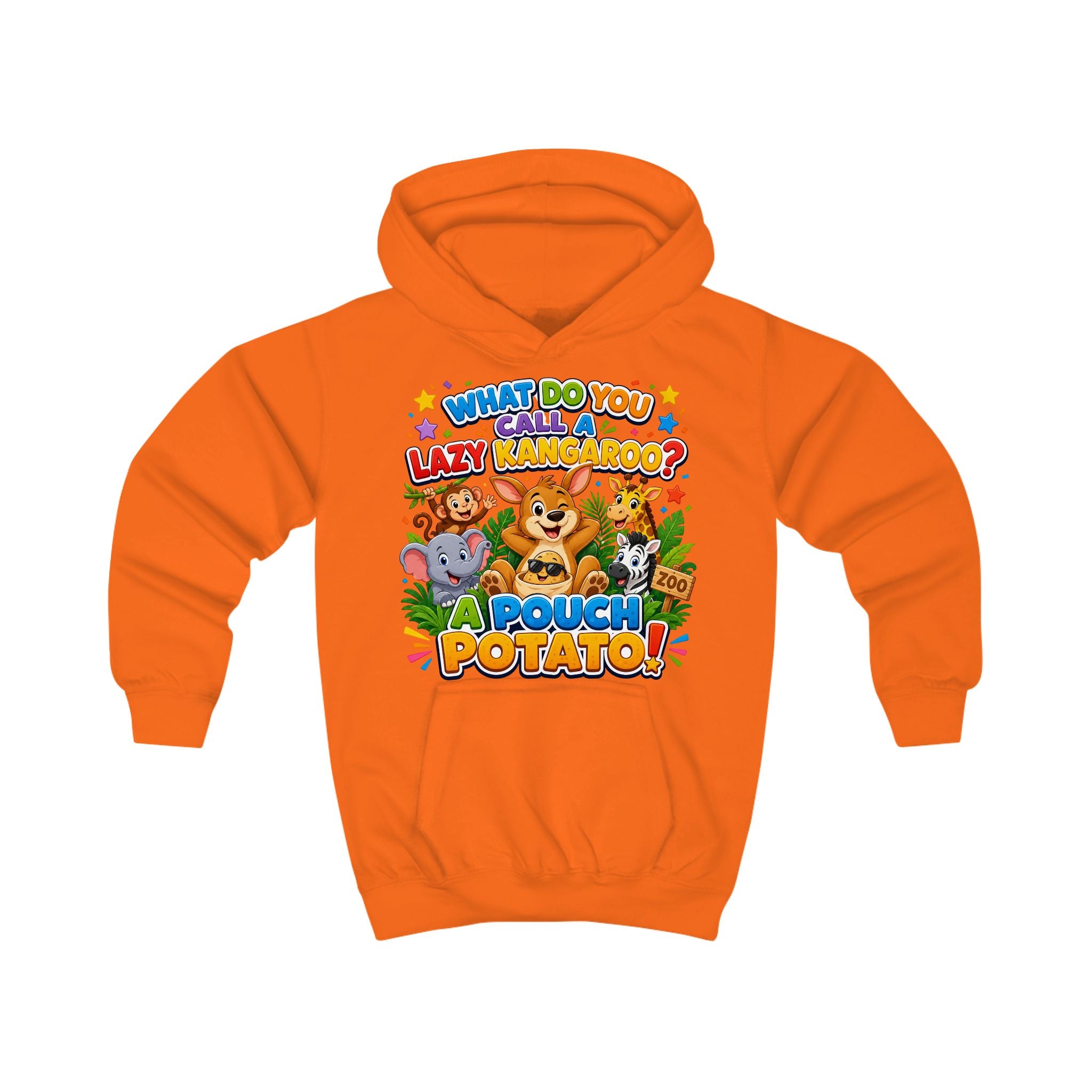 Lazy Kangaroo Pouch Potato Kids Hoodie | Cute Animal Joke Graphic