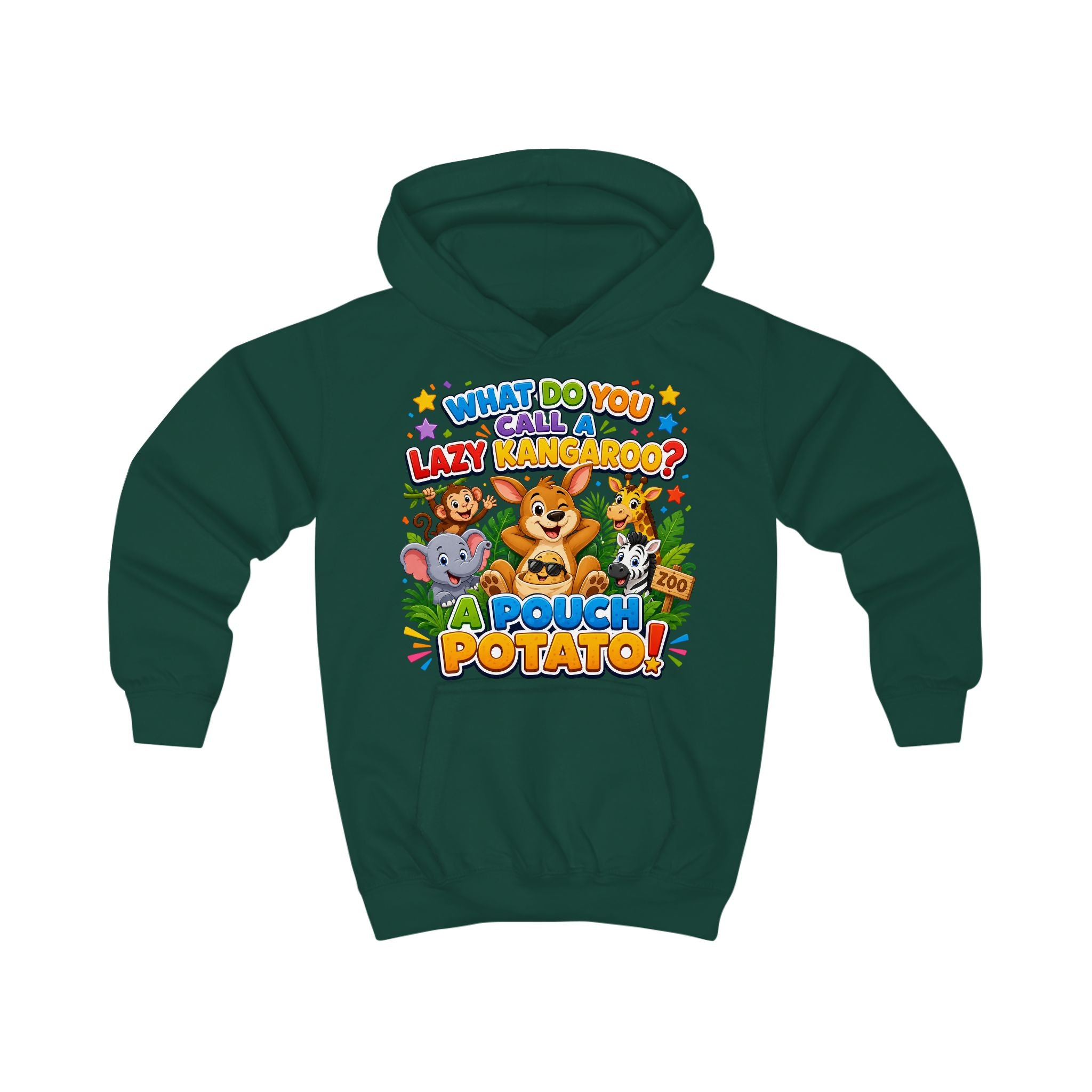 Lazy Kangaroo Pouch Potato Kids Hoodie | Cute Animal Joke Graphic