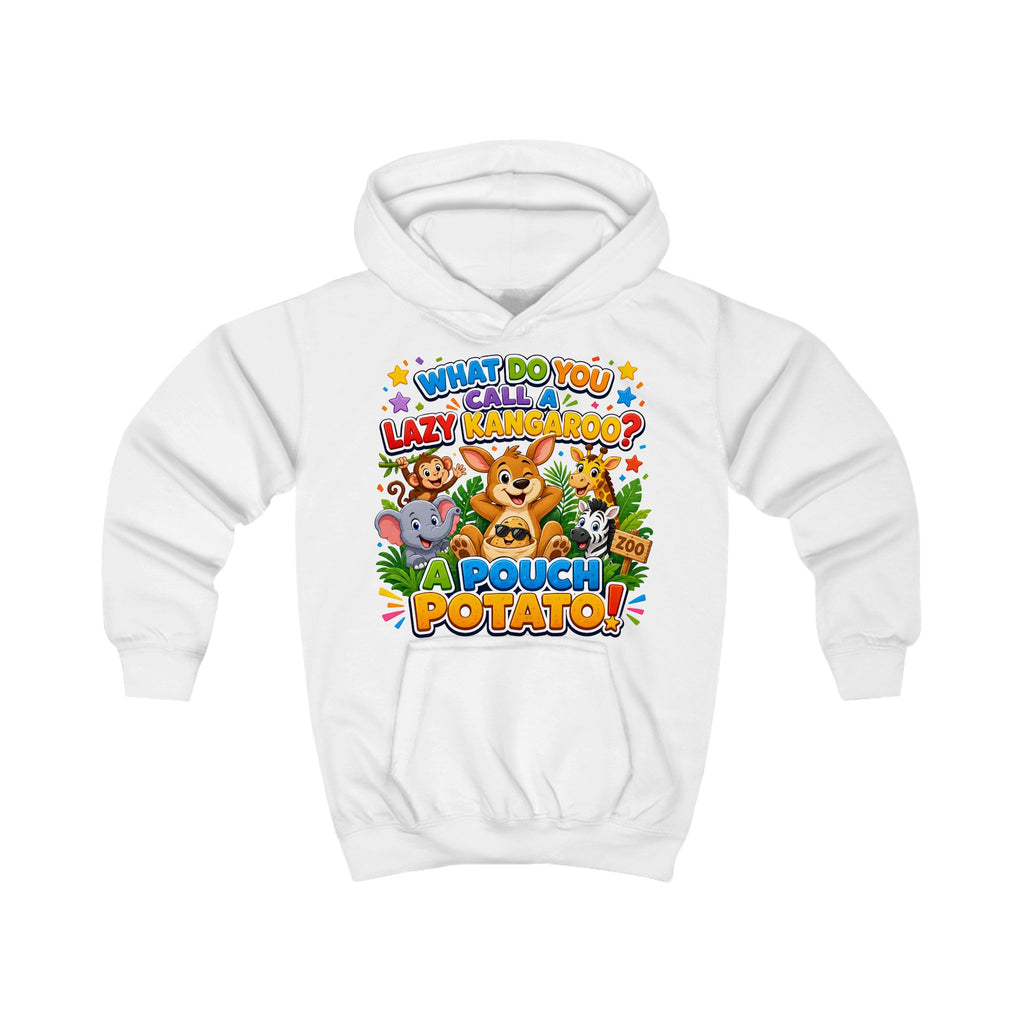 Lazy Kangaroo Pouch Potato Kids Hoodie | Cute Animal Joke Graphic