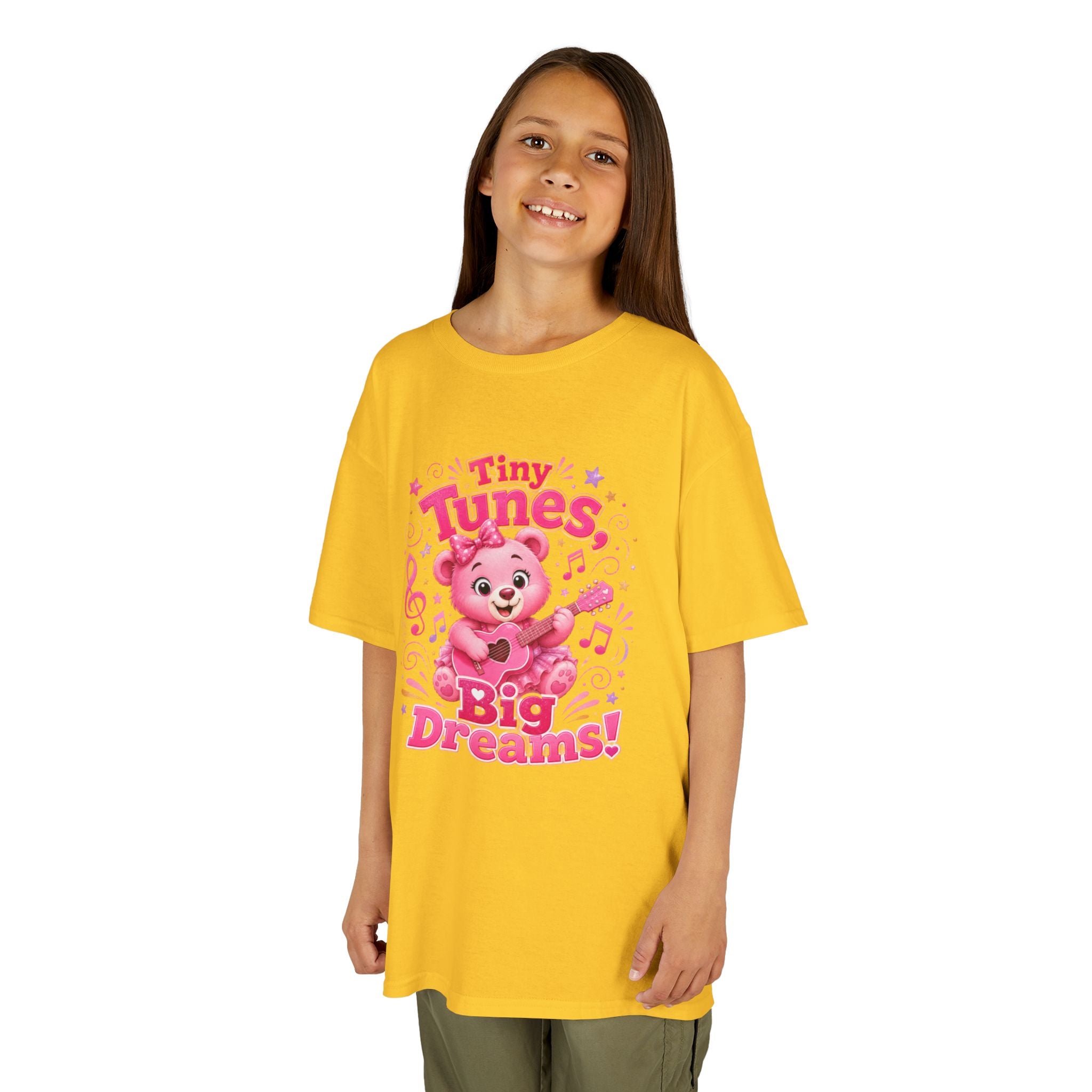 Kids T-Shirt — "Tiny Tunes, Big Dreams" Cute Pink Bear Music Tee